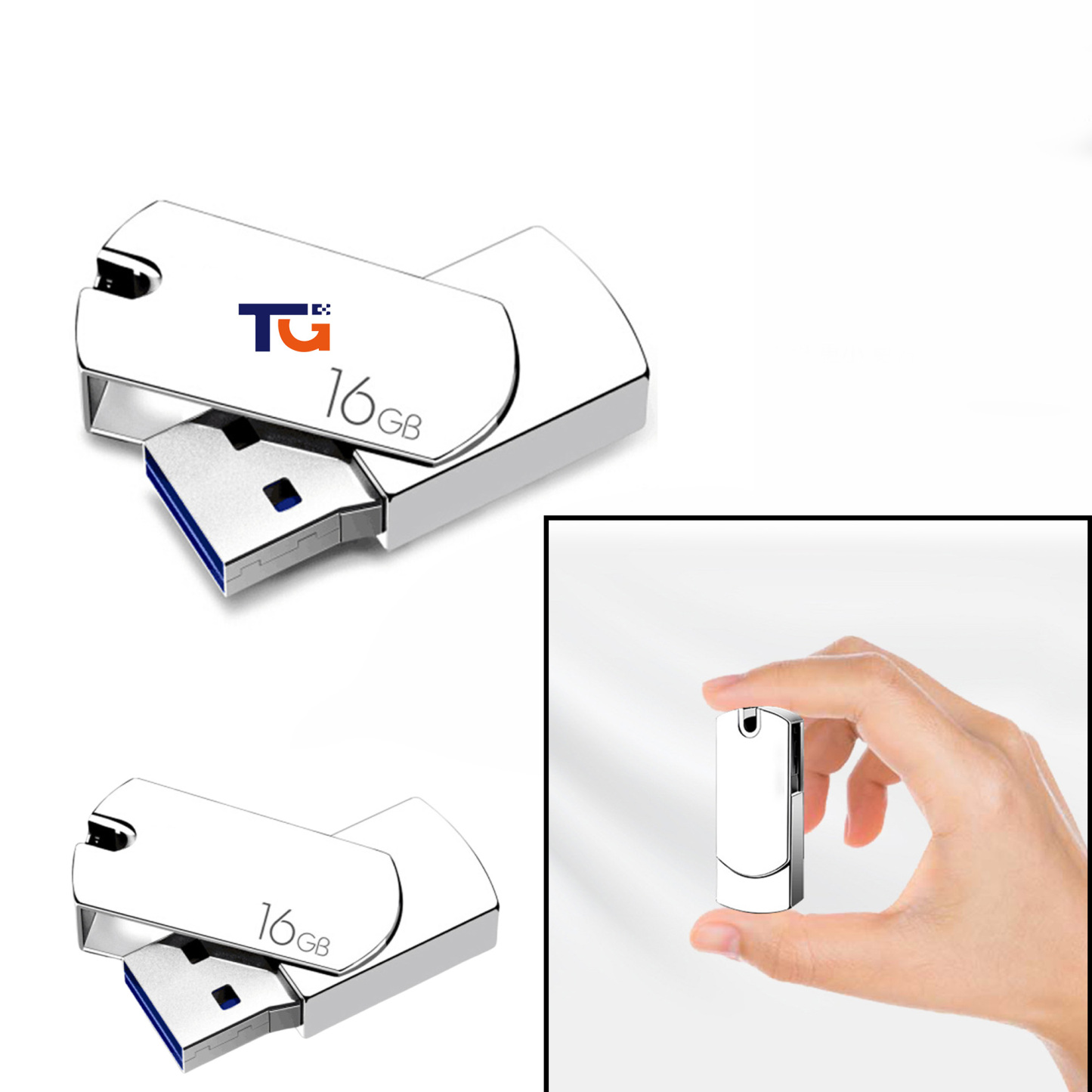 16GB Metal Swivel USB Flash Drive w/ Key Chain