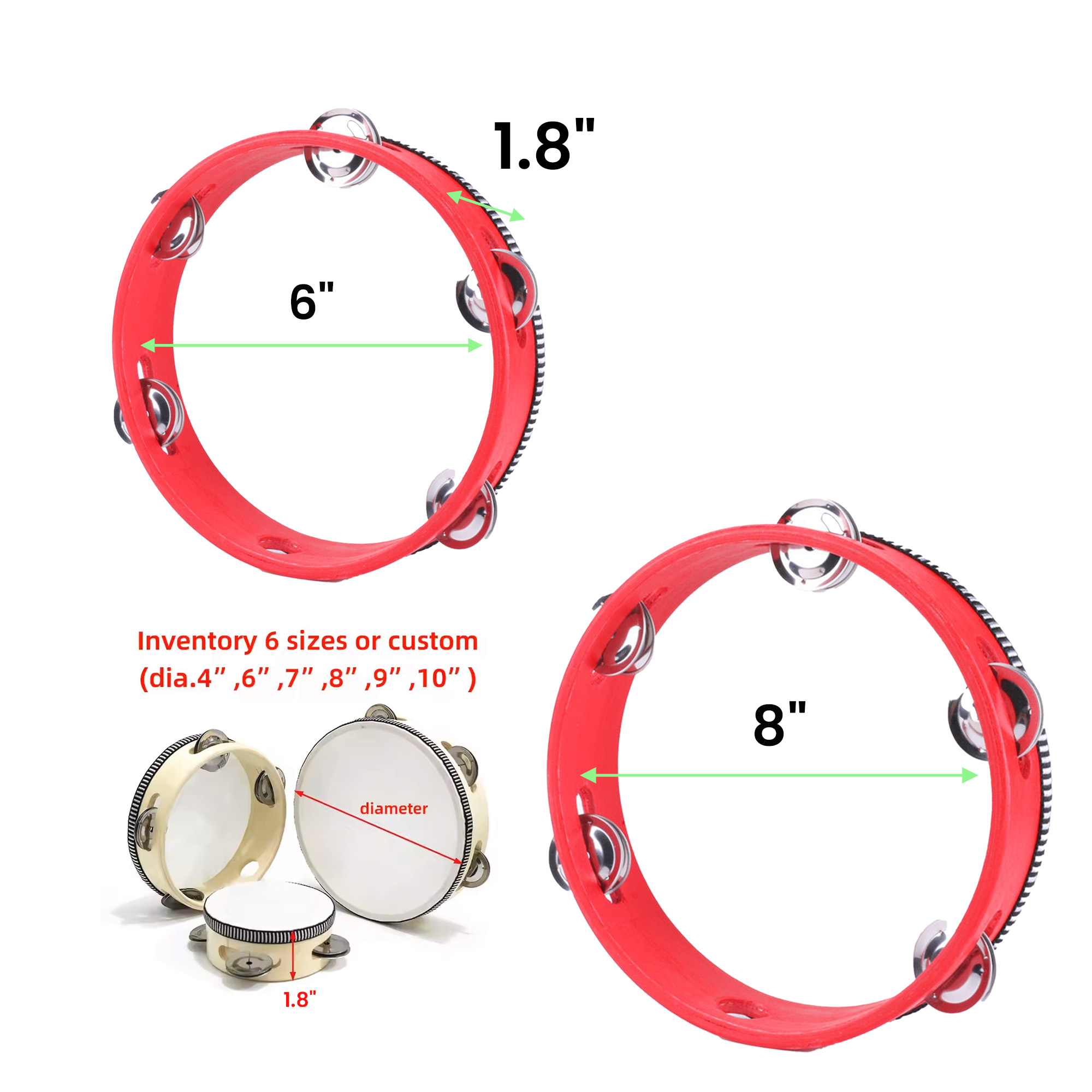 Multi-Size Wooden Tambourine for Percussion & Dance