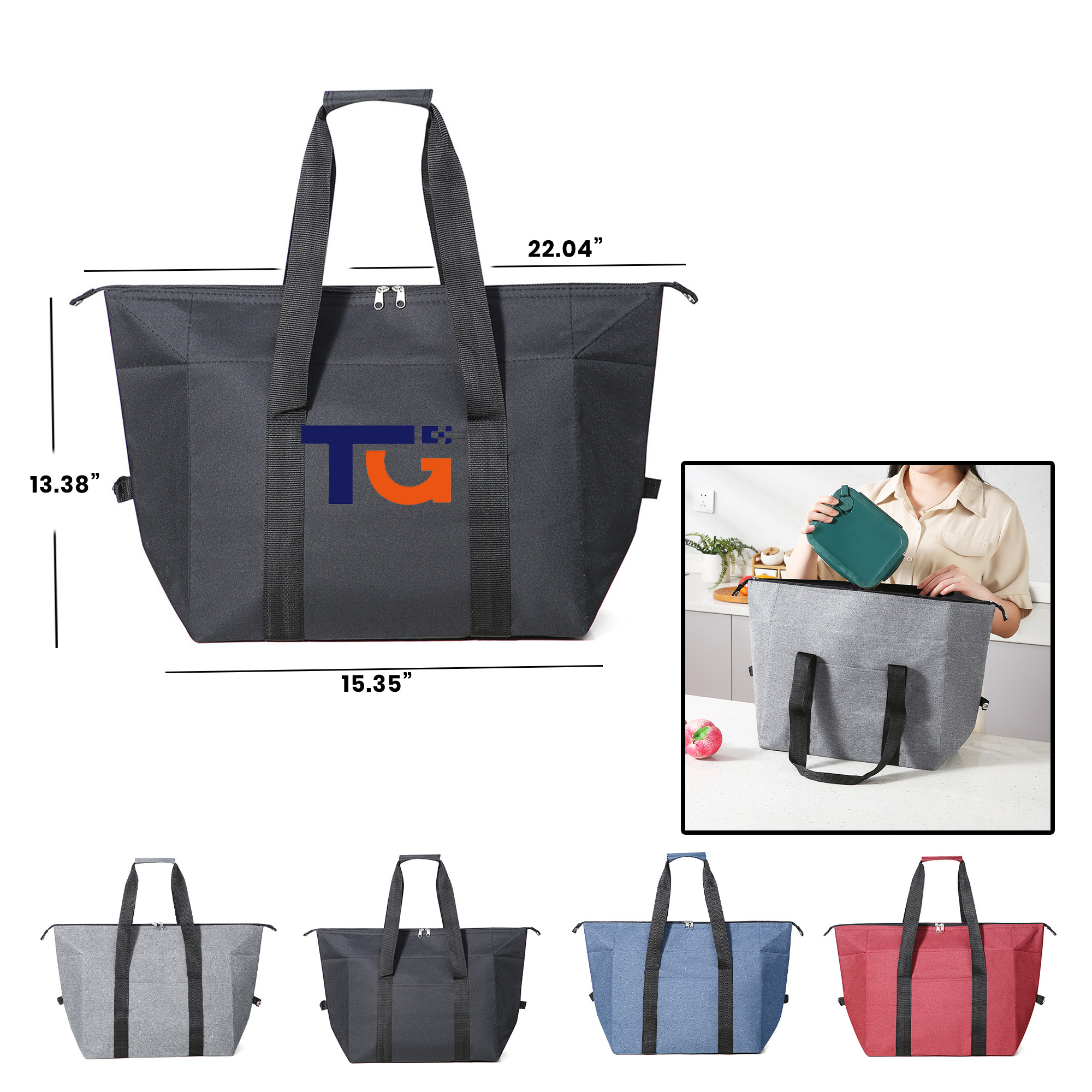 Large Insulated Food Storage Bag w/ Aluminum Lining & Zipper