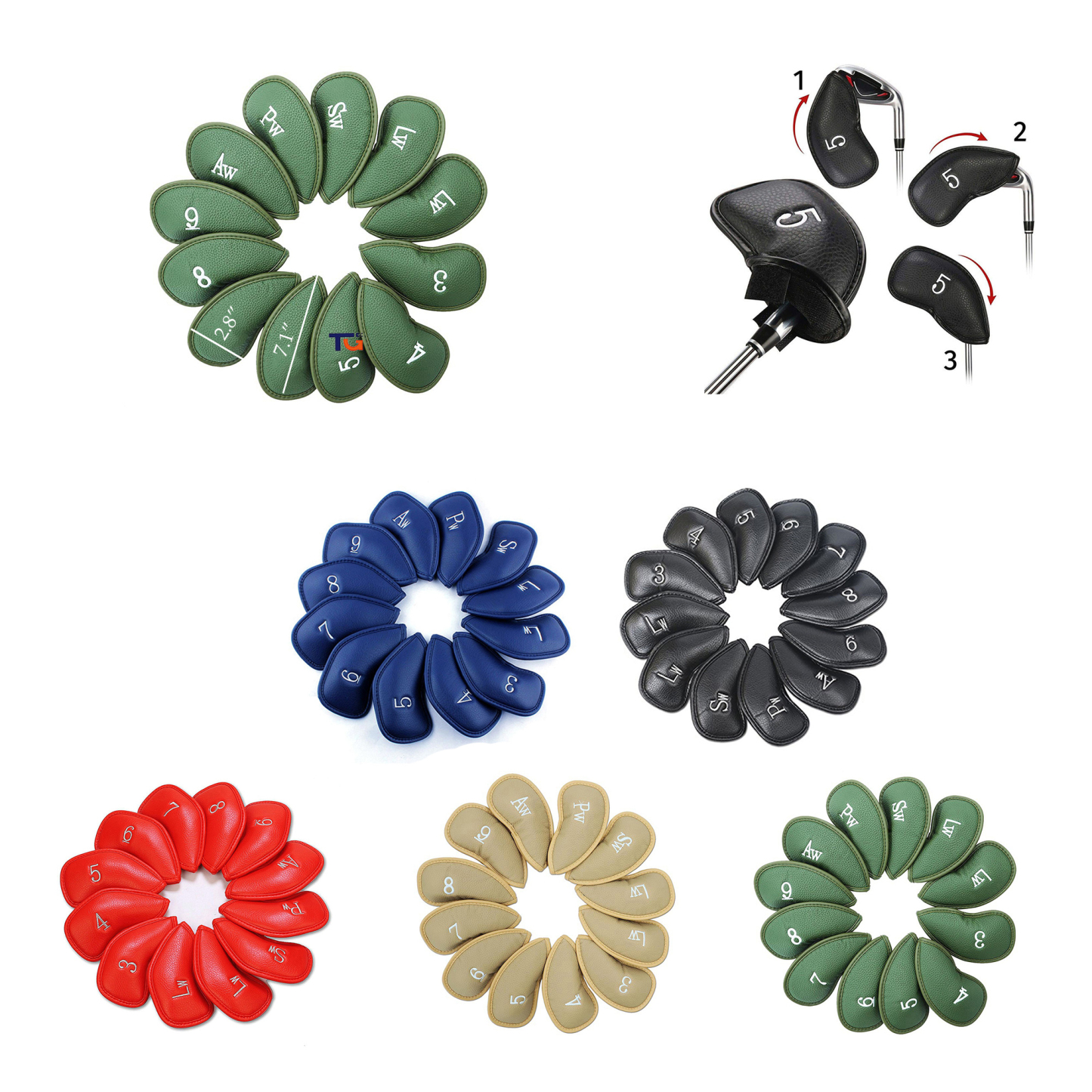 Deluxe 12PCs Golf Club Headcovers for Irons w/ Soft Lining