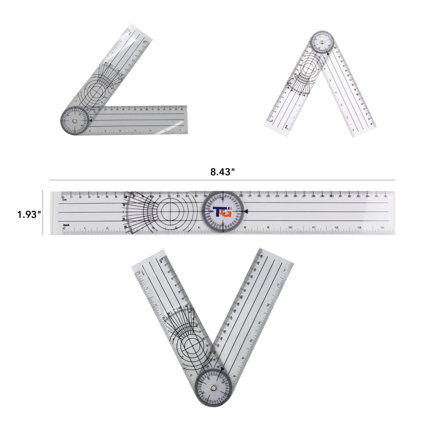 Clear Plastic Goniometer w/ Dual Scale for Angle Measurement