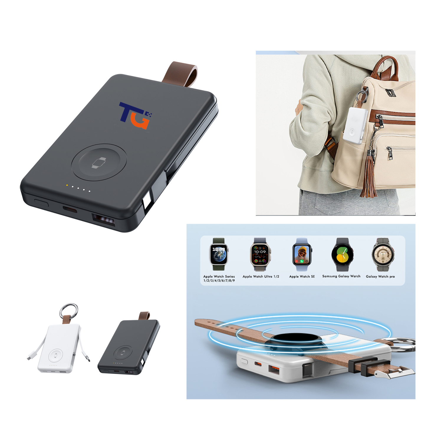 5000mAh Power Bank w/ Magnetic Watch Charger & Cable Output