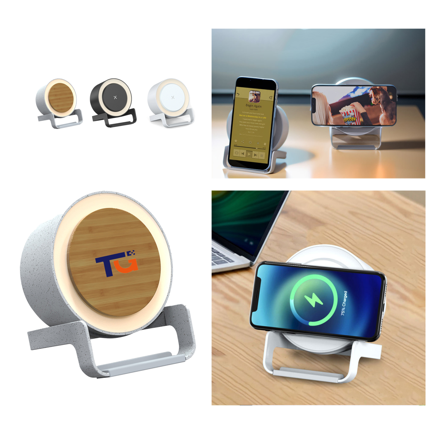 Wireless Speaker Lamp w/ Charger & Adjustable Brightness