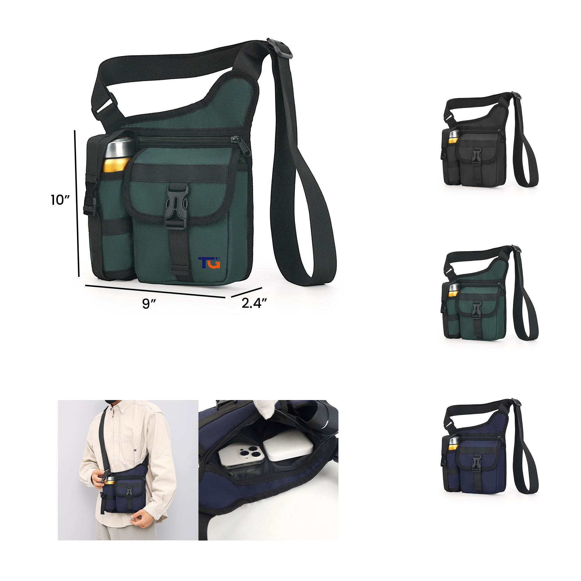 Stylish Sling Bag w/ Water Bottle Holder for Outdoors