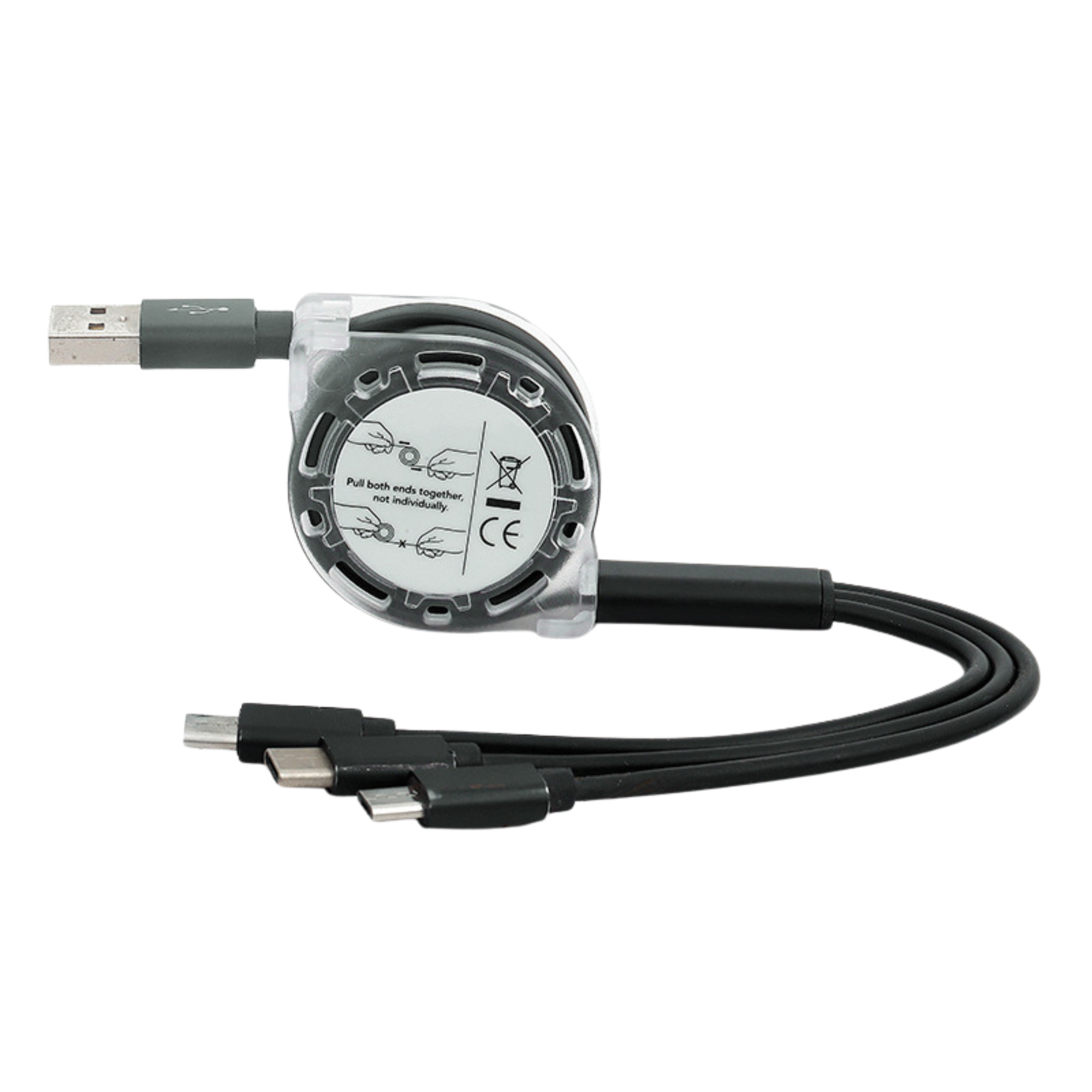 Retractable 3-in-1 Charging Cable w/ Type-C Micro Lightning Ports