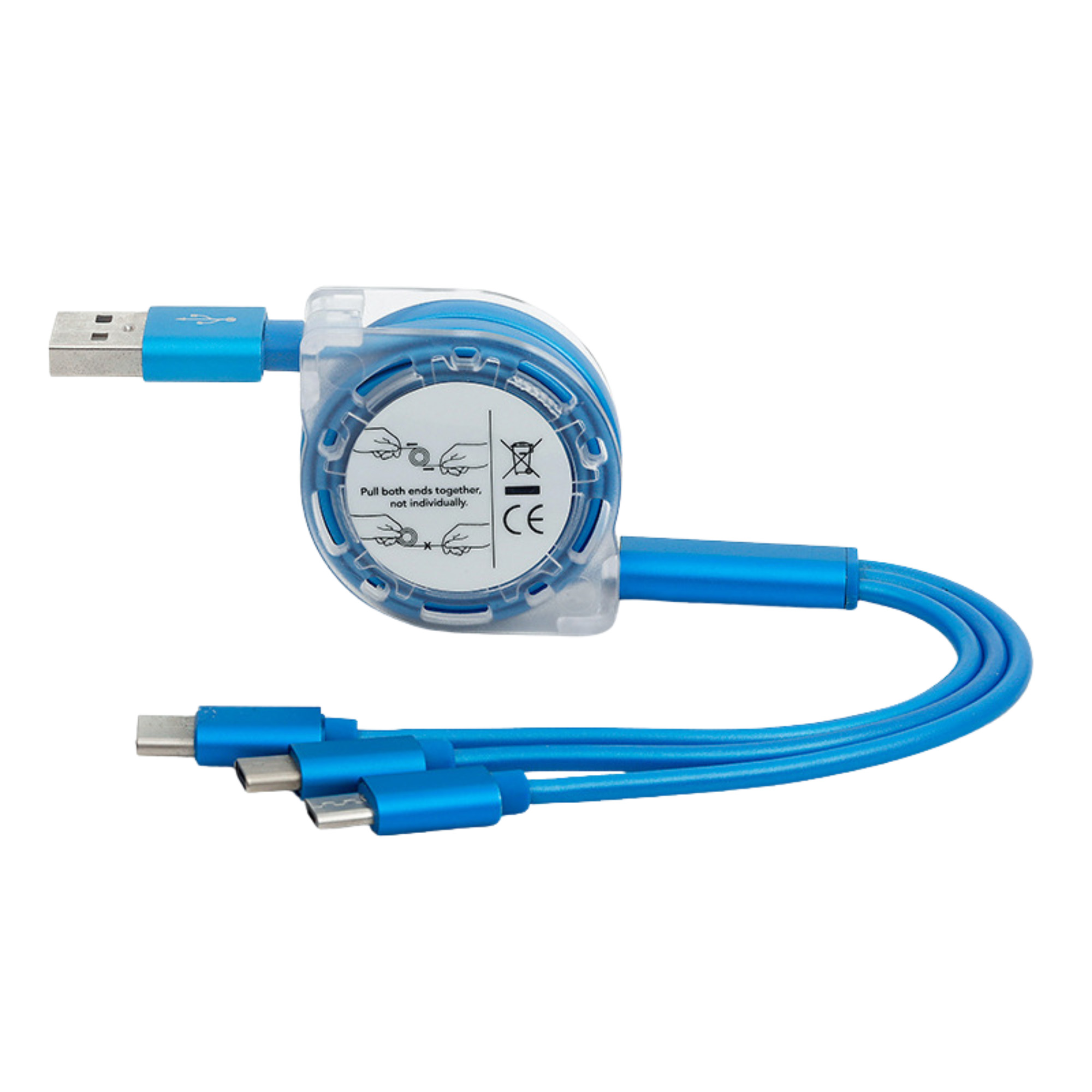 Retractable 3-in-1 Charging Cable w/ Type-C Micro Lightning Ports