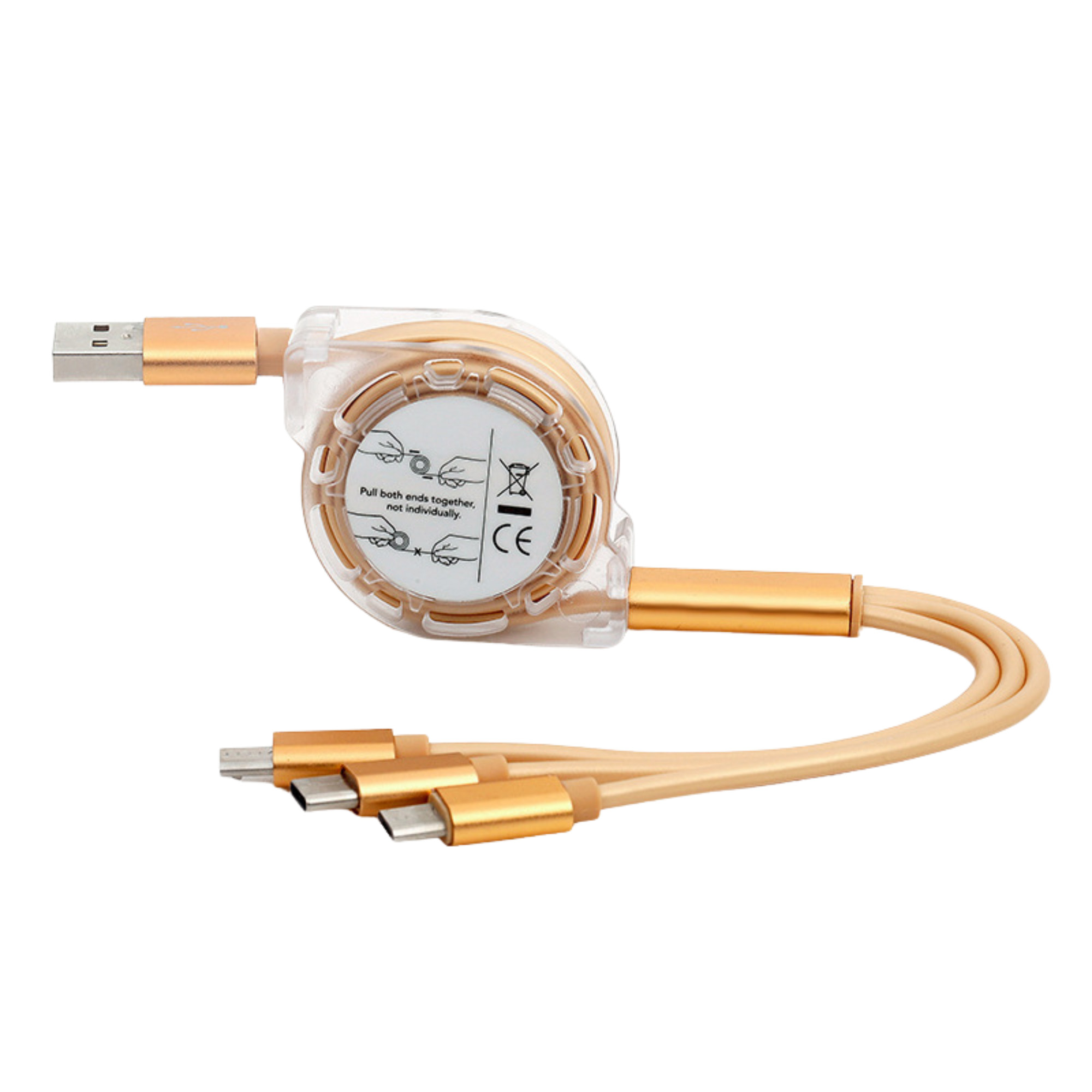 Retractable 3-in-1 Charging Cable w/ Type-C Micro Lightning Ports