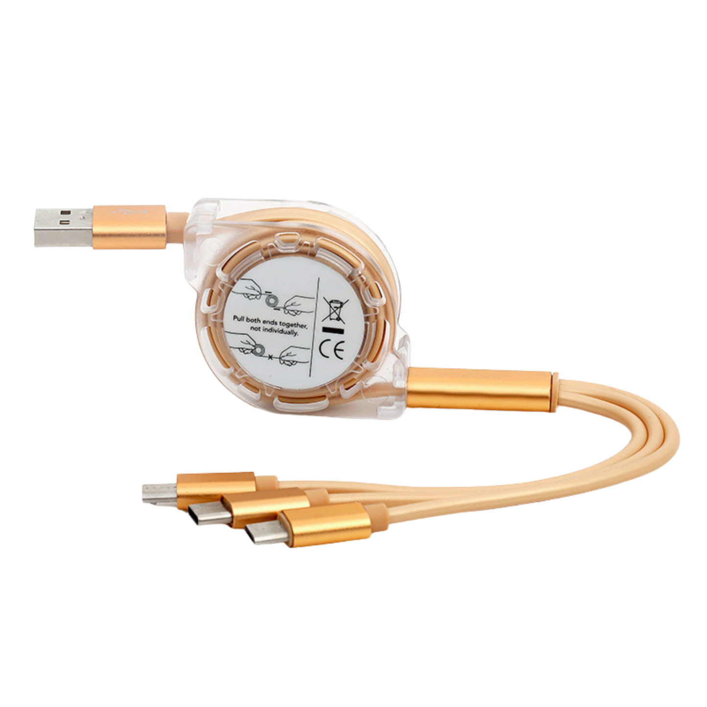 Retractable 3-in-1 Charging Cable w/ Type-C Micro Lightning Ports