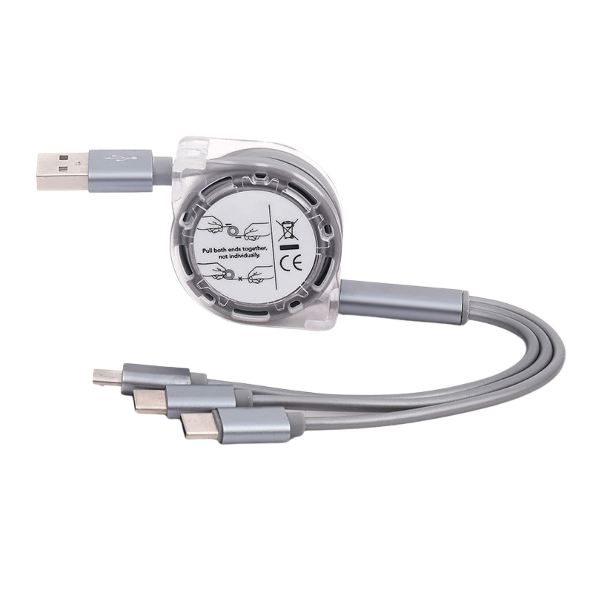 Retractable 3-in-1 Charging Cable w/ Type-C Micro Lightning Ports