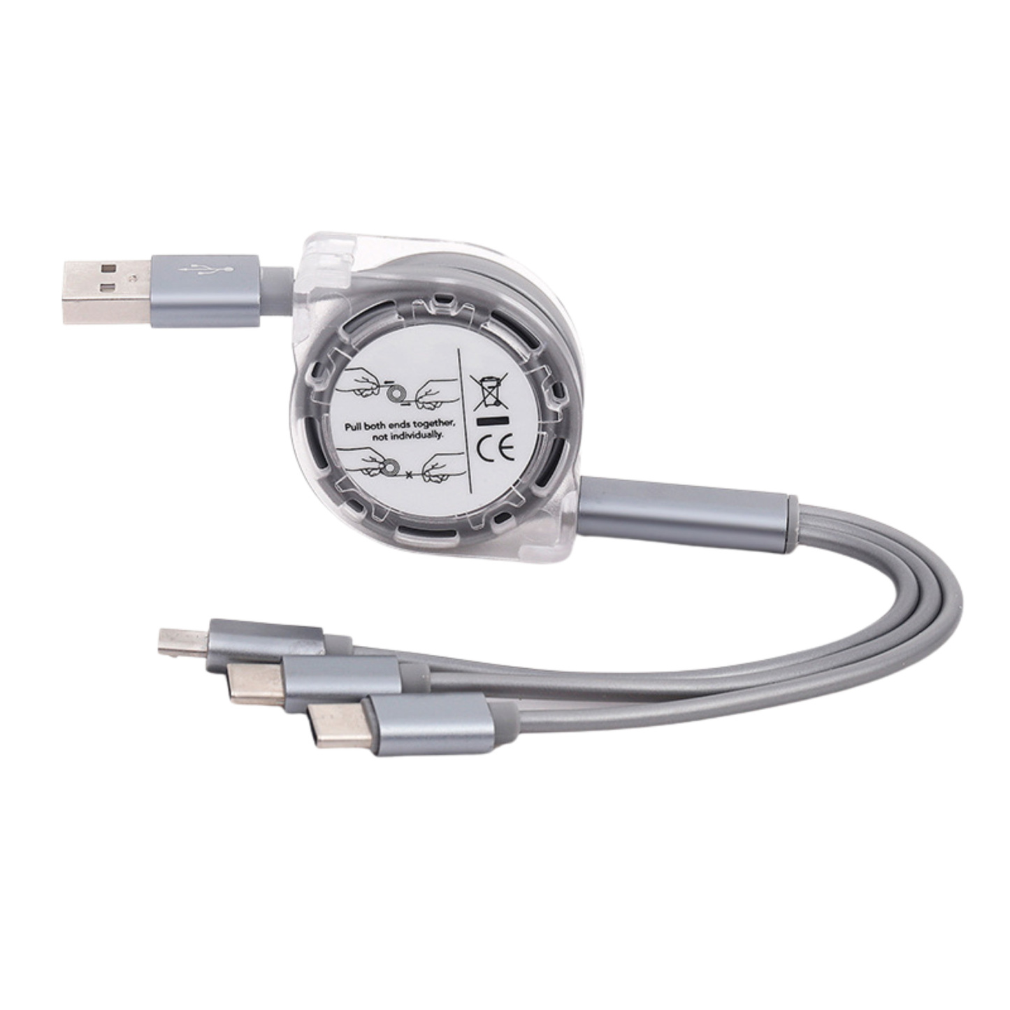 Retractable 3-in-1 Charging Cable w/ Type-C Micro Lightning Ports