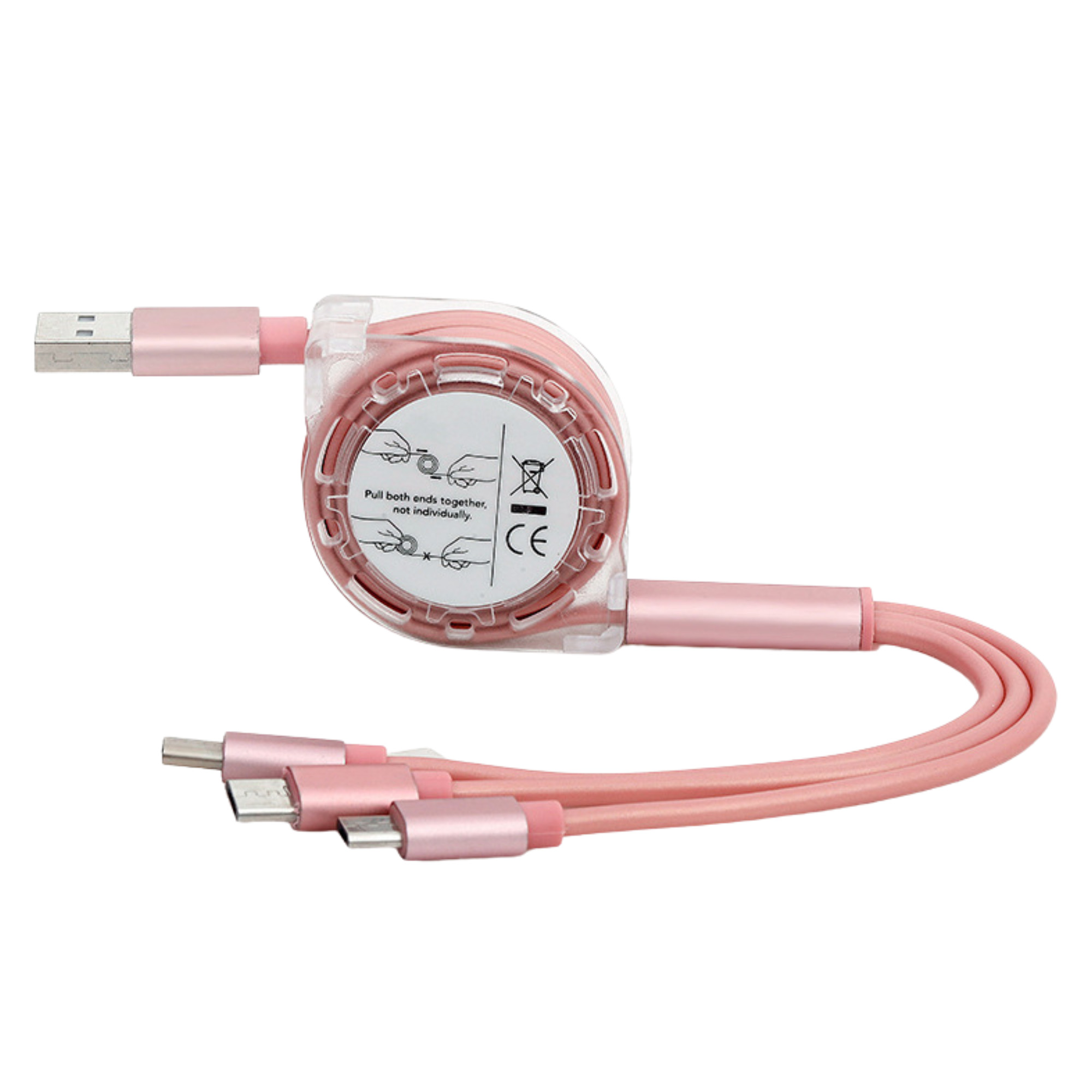 Retractable 3-in-1 Charging Cable w/ Type-C Micro Lightning Ports