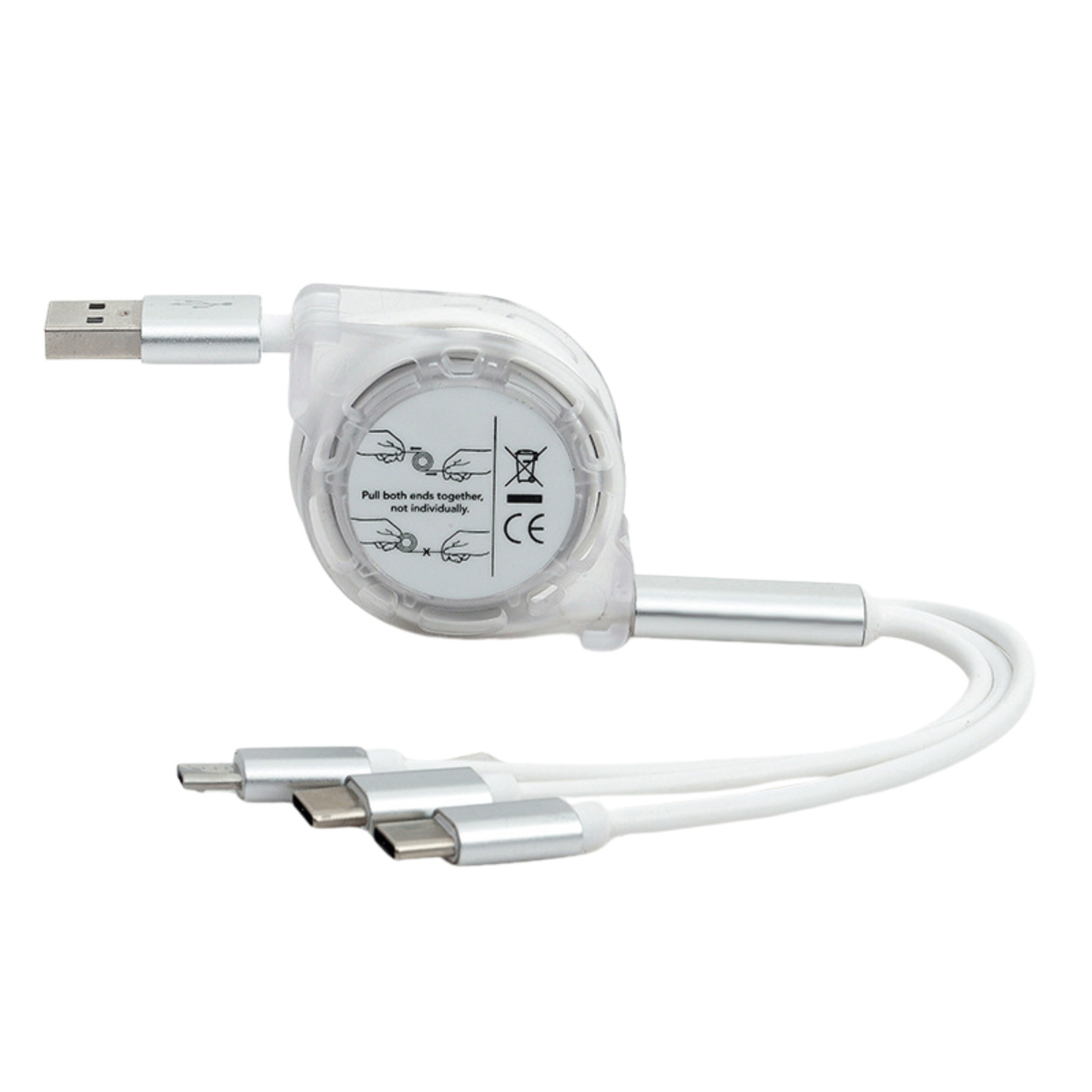 Retractable 3-in-1 Charging Cable w/ Type-C Micro Lightning Ports
