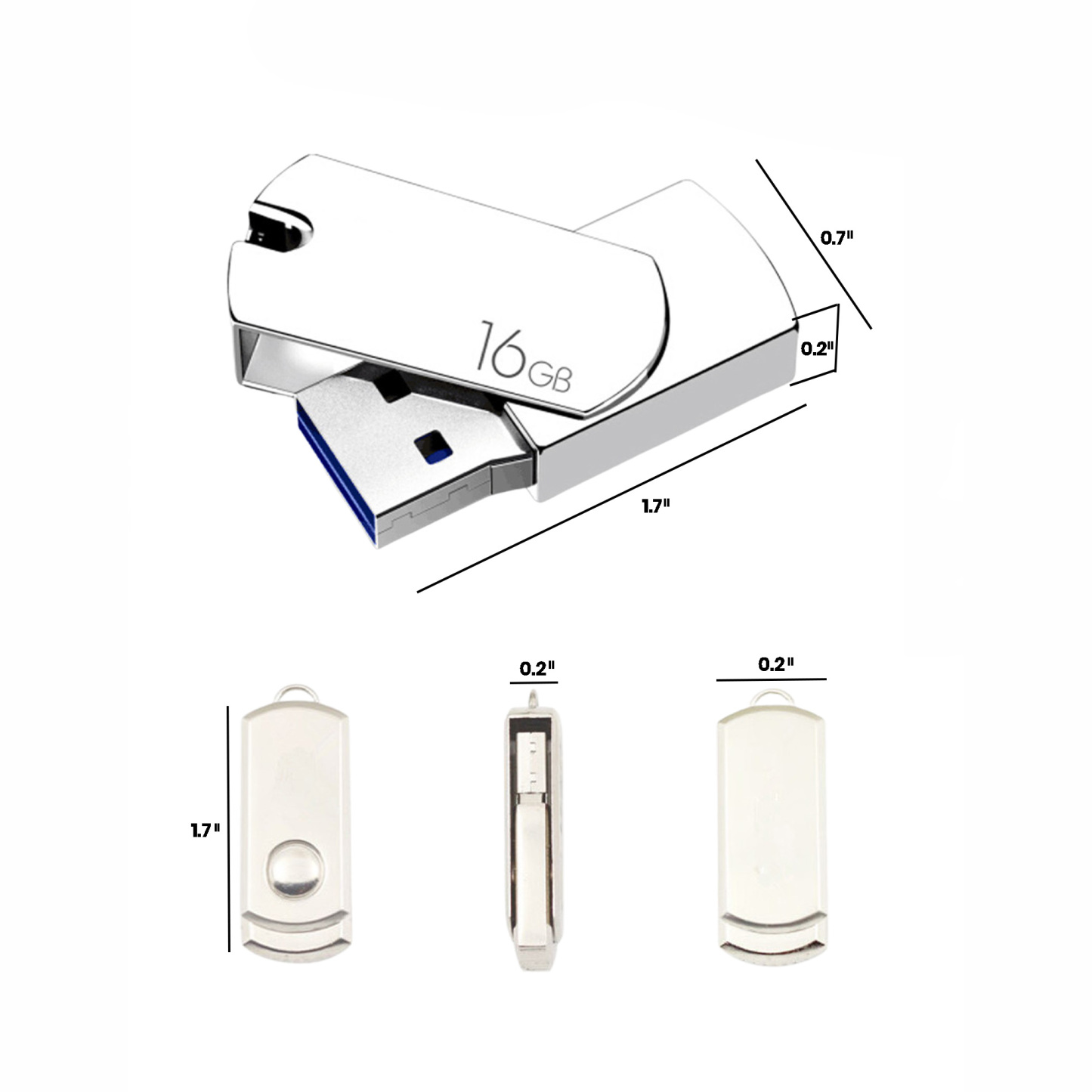 16GB Metal Swivel USB Flash Drive w/ Key Chain