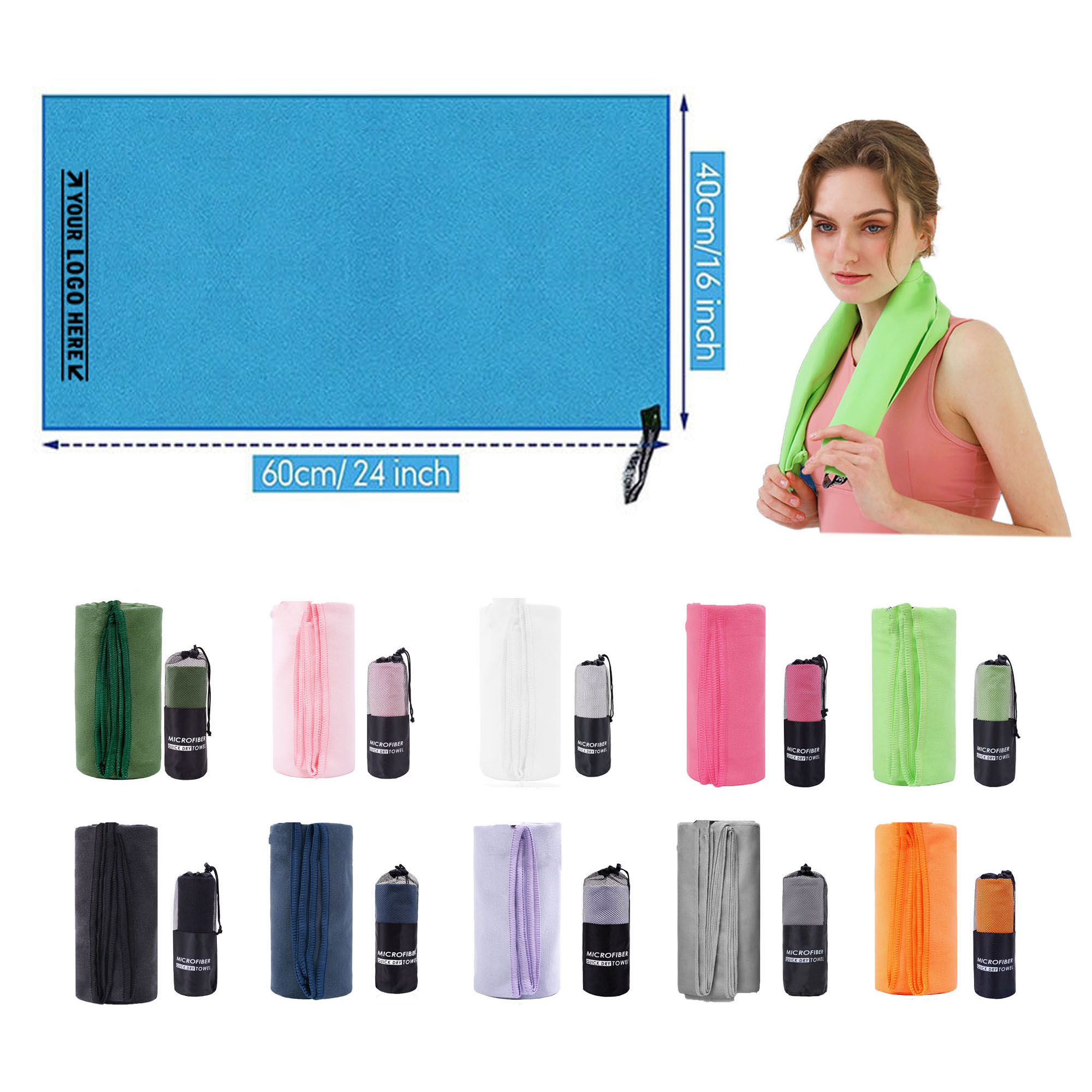24" x 16" Microfiber Sports Towel for Fitness & Yoga