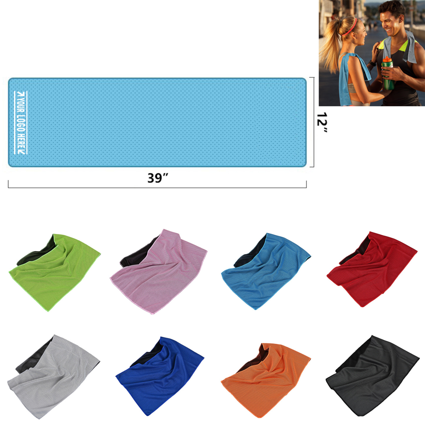 39" x 12" Cooling Towel for Sweat Absorbing & Heat Relief
