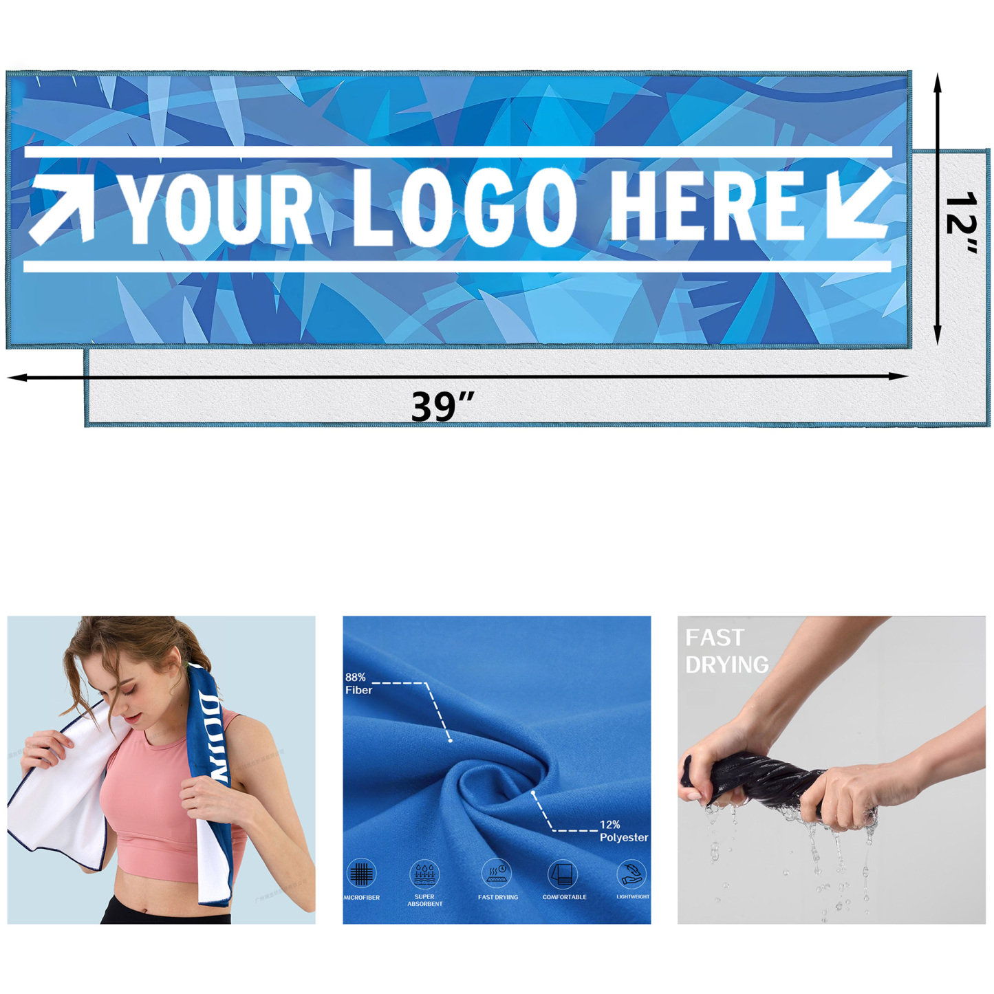 39" x 12" Custom Full-Color Sport Towel for Events & Support