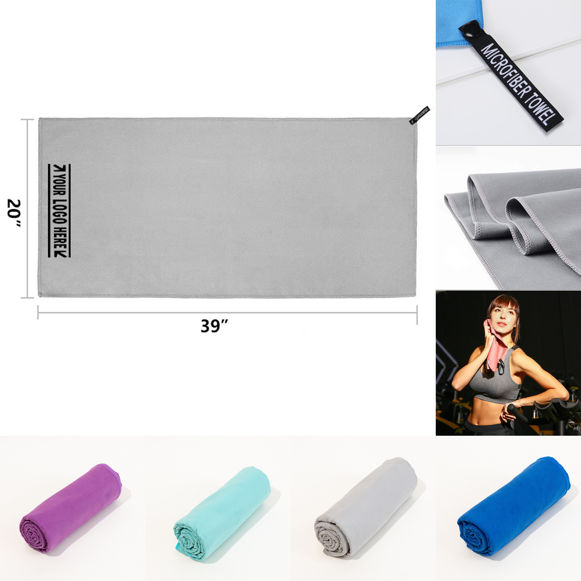 39" x 20" Quick-Dry Sports Towel for Sweat Absorption