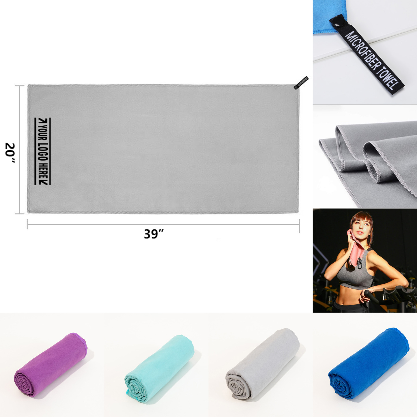 39" x 20" Quick-Dry Sports Towel for Sweat Absorption