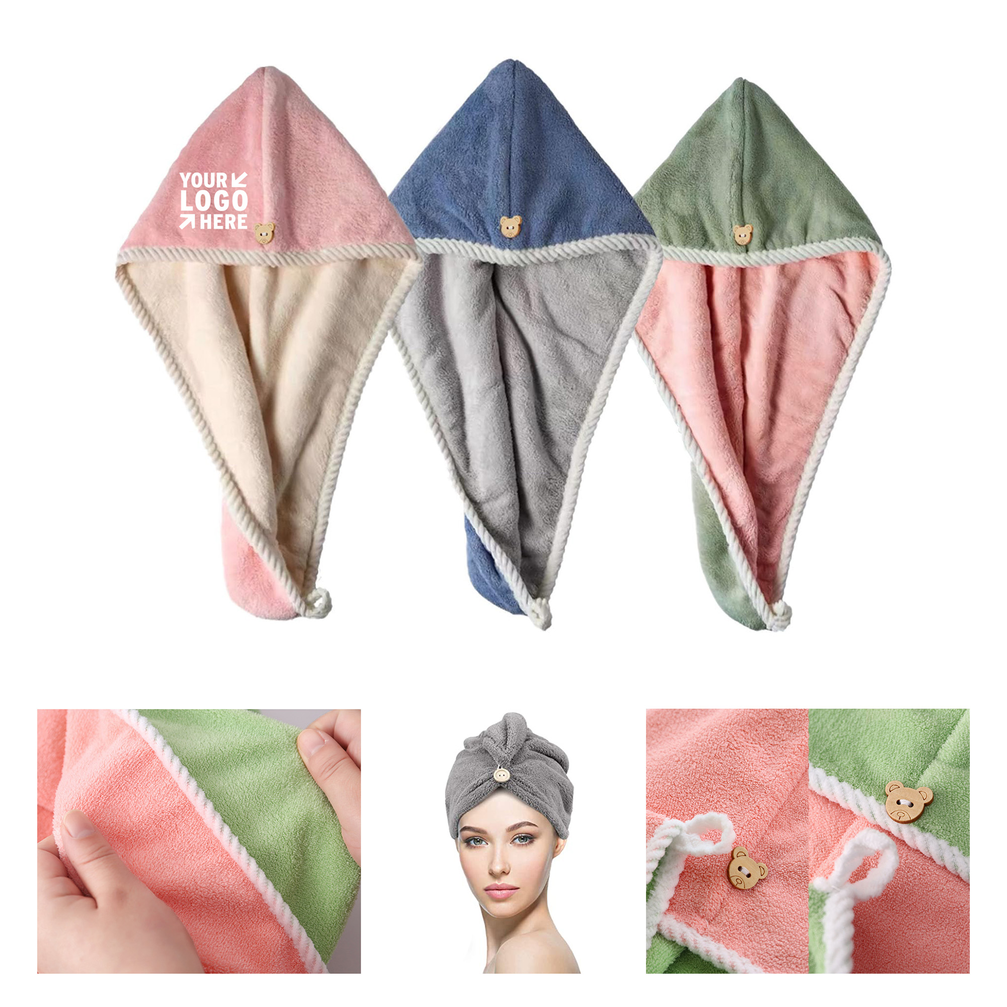 Double Layer Coral Fleece Hair Drying Cap for Women