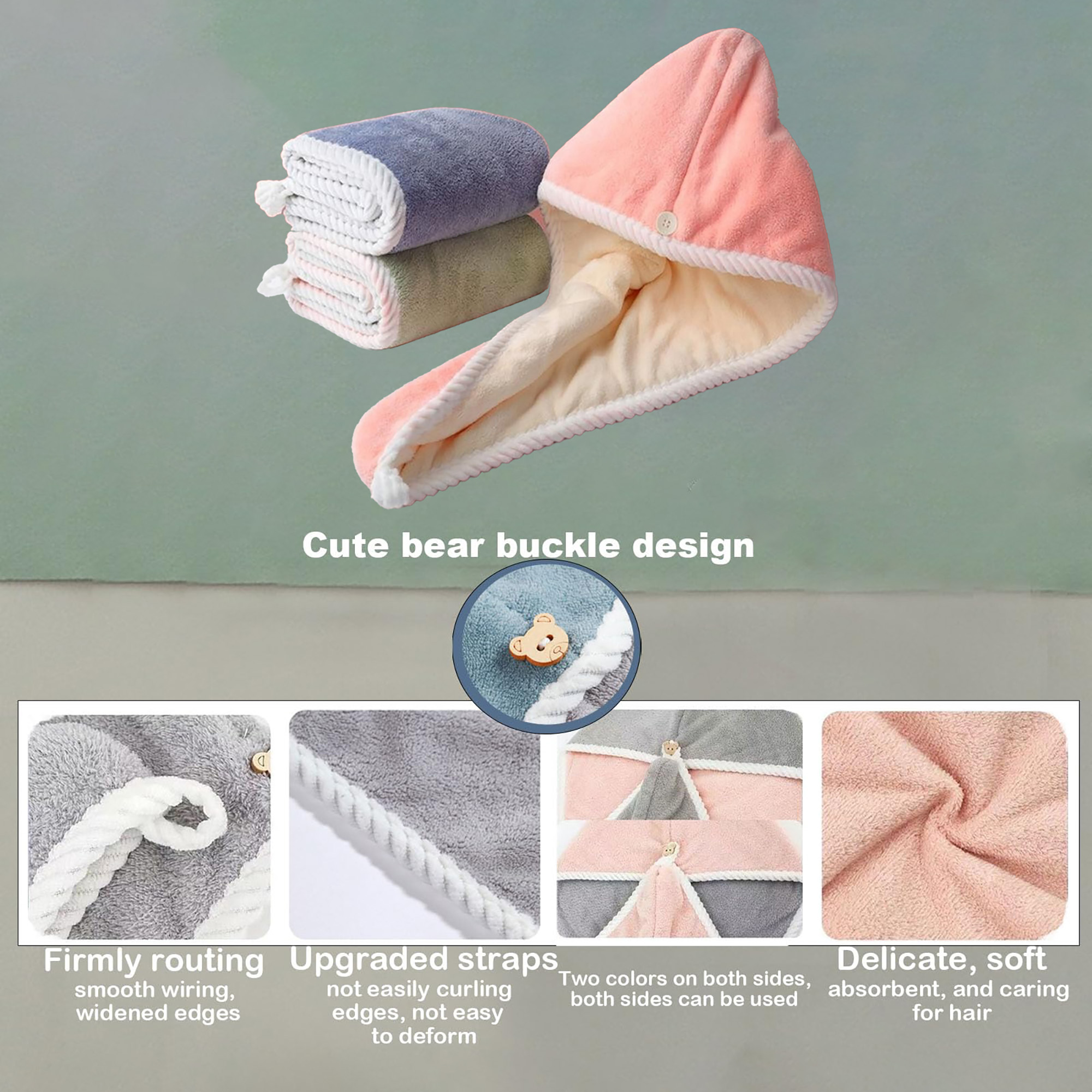 Double Layer Coral Fleece Hair Drying Cap for Women