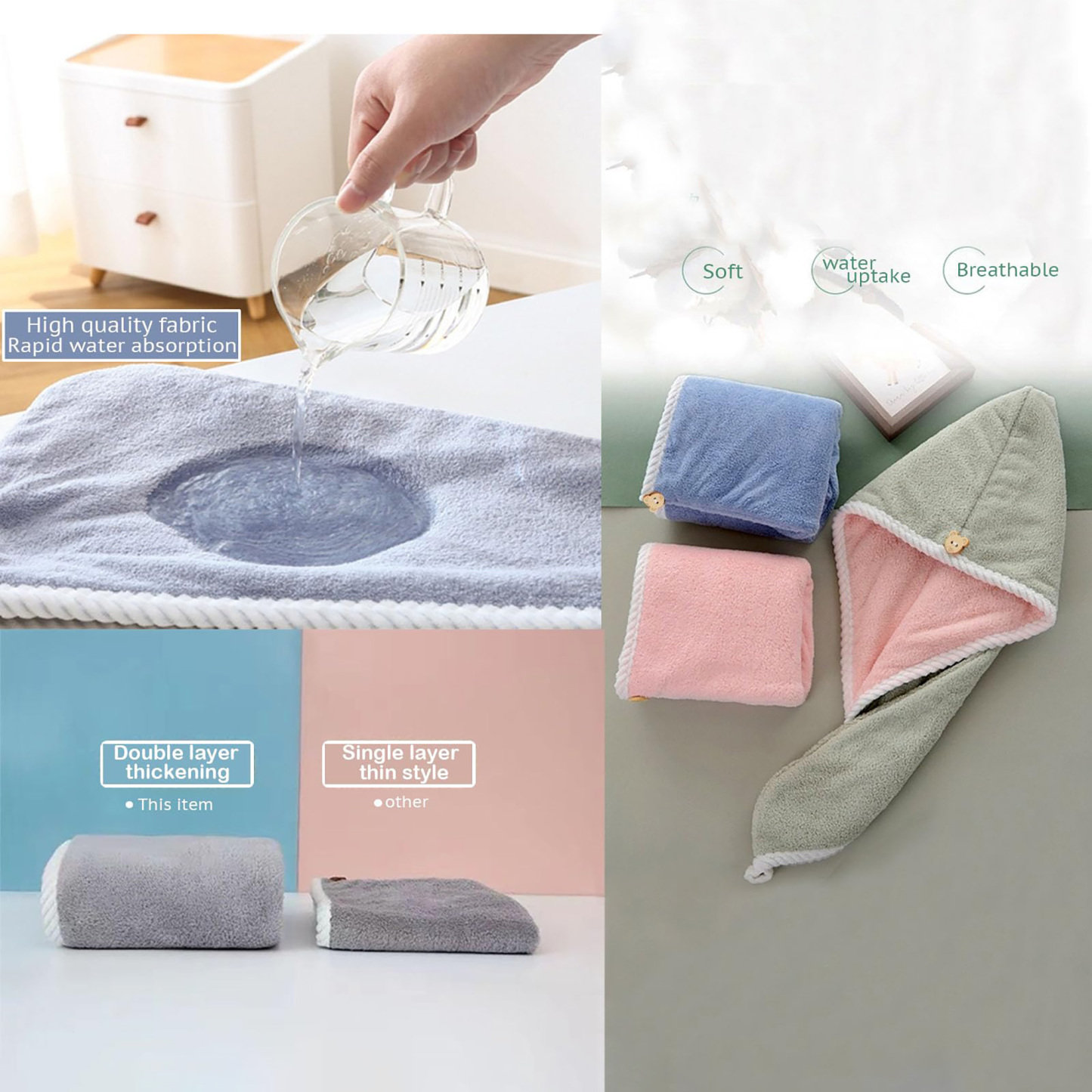 Double Layer Coral Fleece Hair Drying Cap for Women