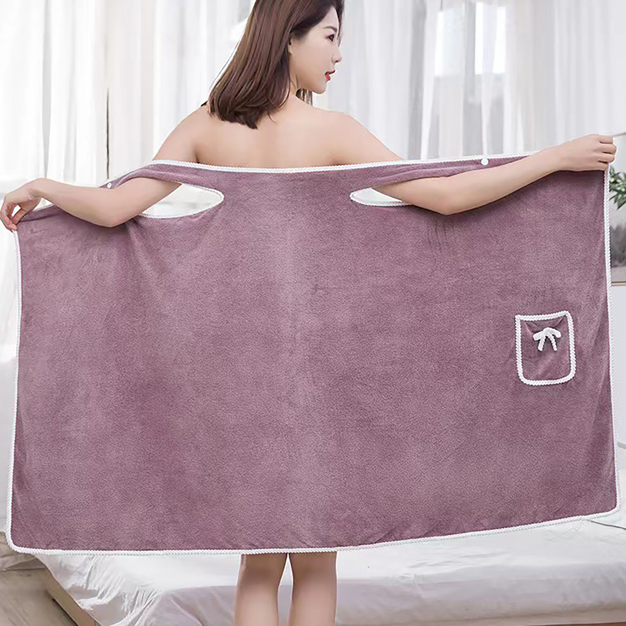 Coral Fleece Bath Wrap Soft Absorbent Wearable Towel