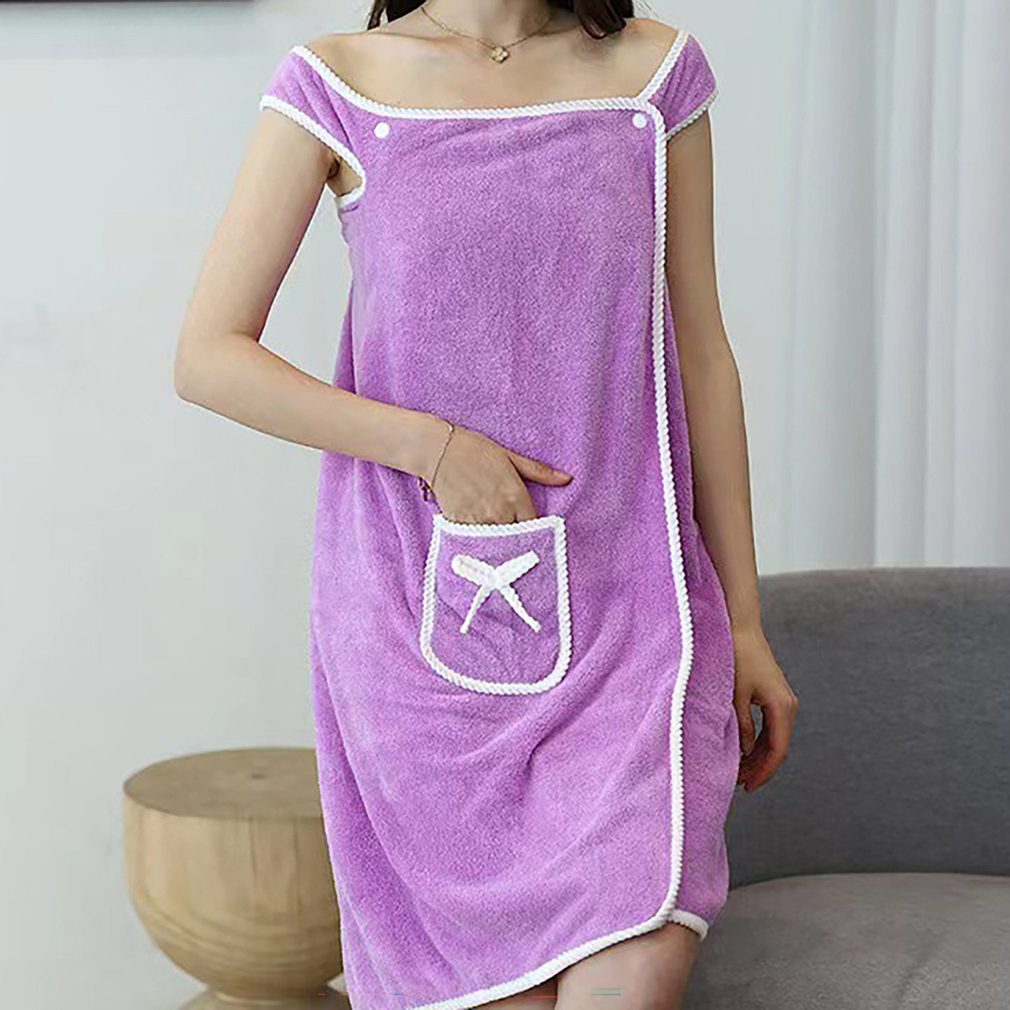 Coral Fleece Bath Wrap Soft Absorbent Wearable Towel