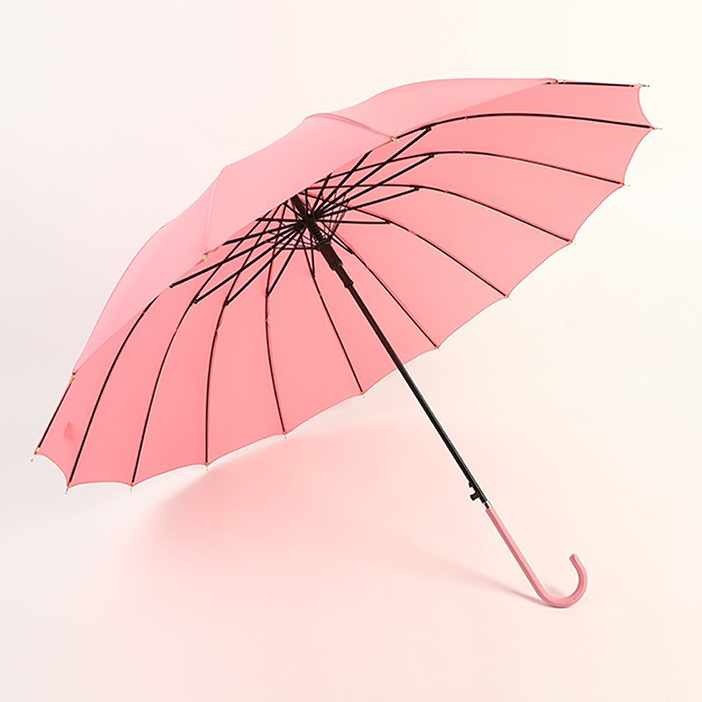 16 Ribs Auto Straight Umbrella w/Leather J Handle