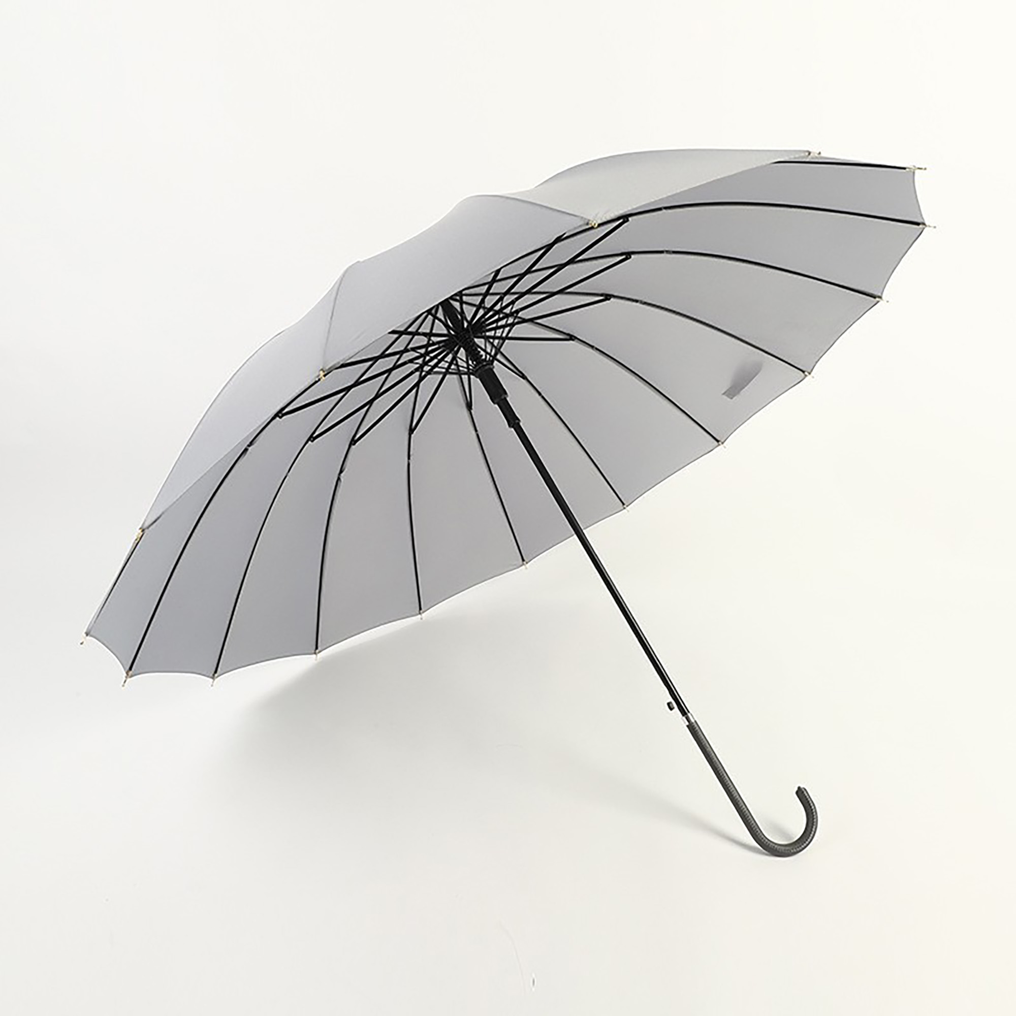 16 Ribs Auto Straight Umbrella w/Leather J Handle