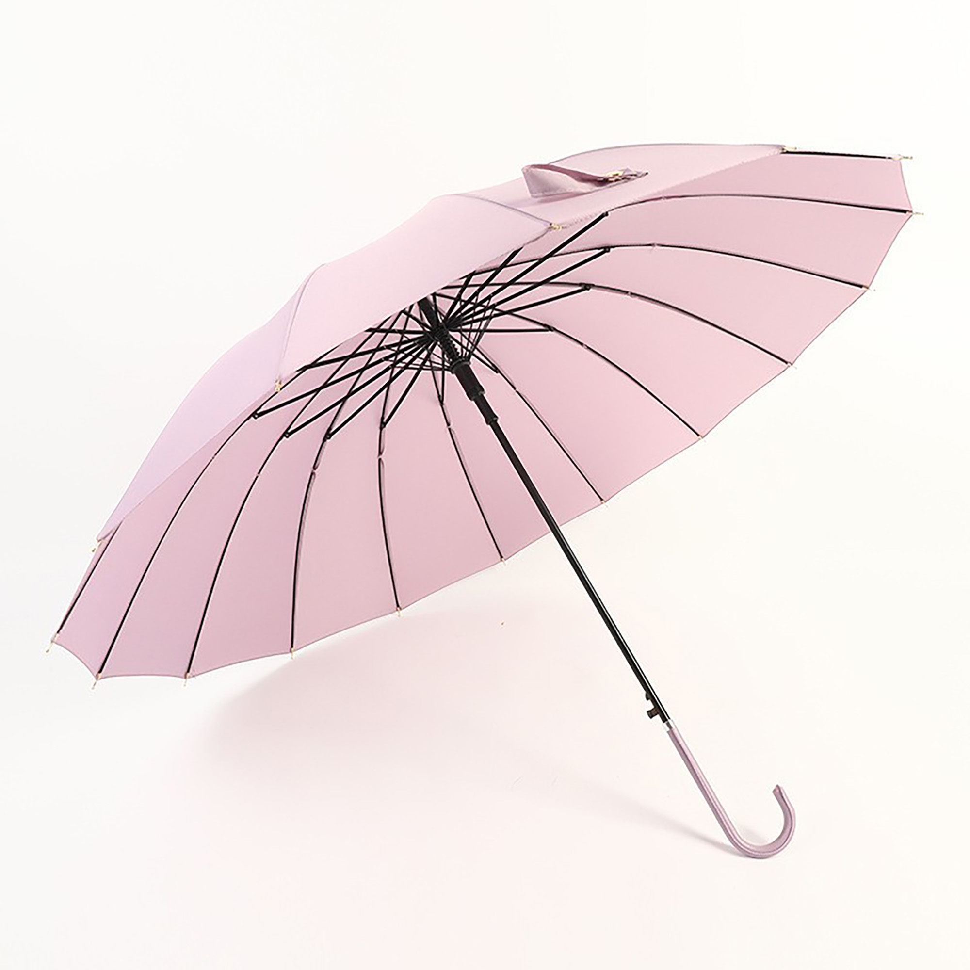 16 Ribs Auto Straight Umbrella w/Leather J Handle