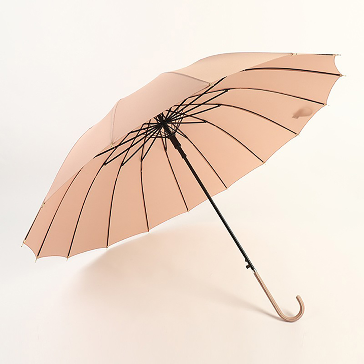 16 Ribs Auto Straight Umbrella w/Leather J Handle