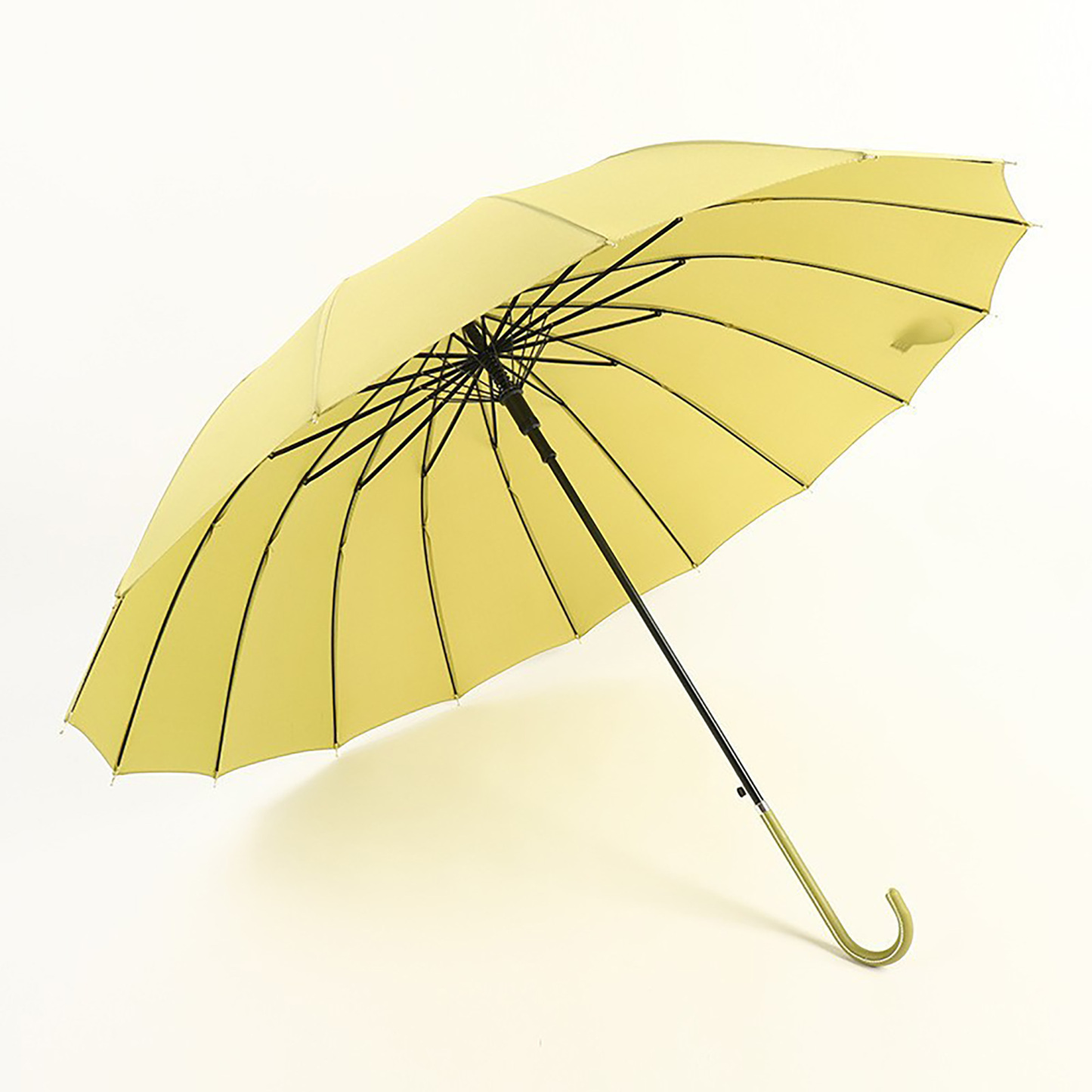 16 Ribs Auto Straight Umbrella w/Leather J Handle