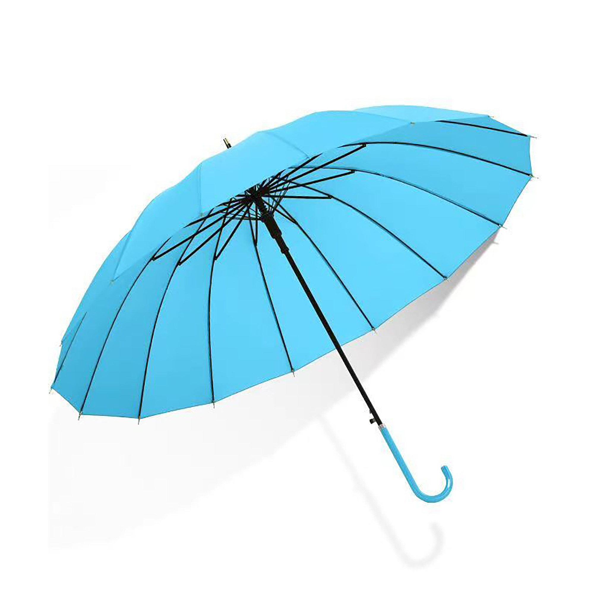 16 Ribs Auto Straight Umbrella w/Leather J Handle