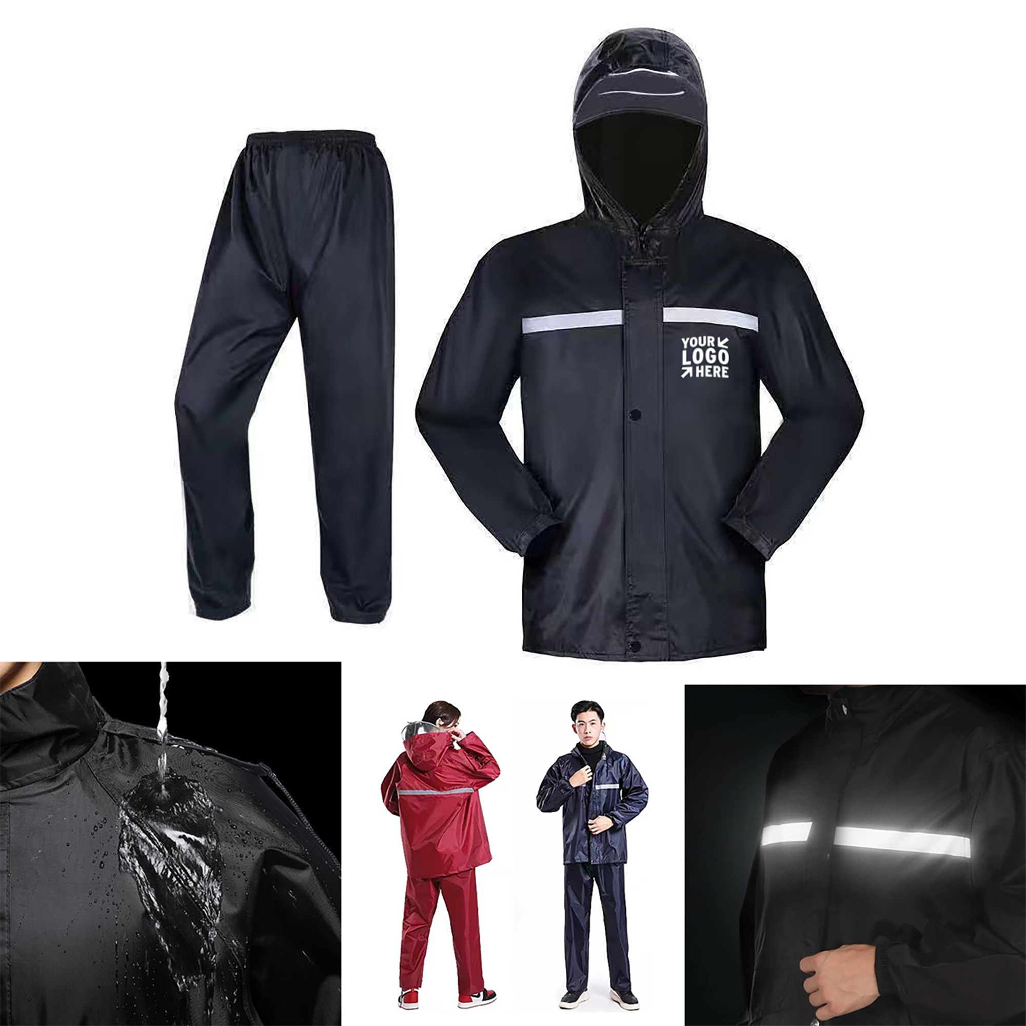 Oxford Thickened Cycling Rain Jacket Set w/ Reflective Stripes