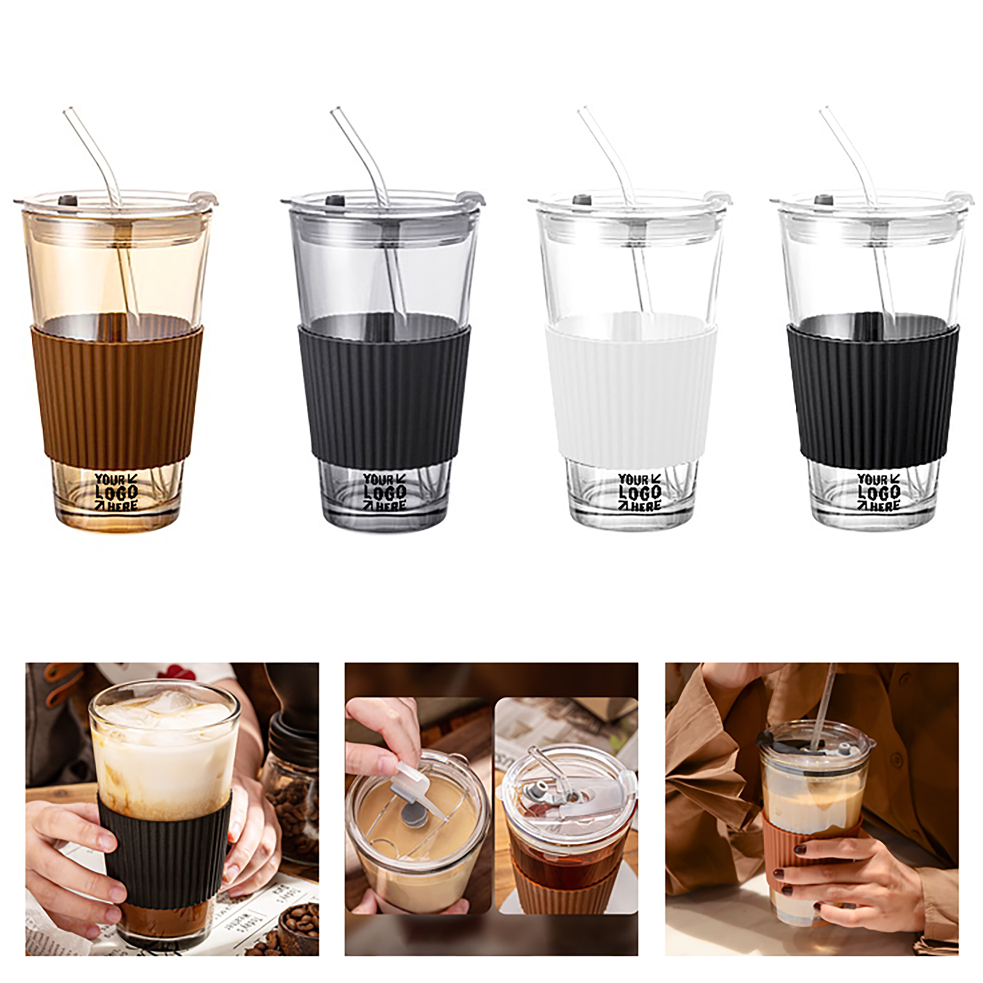 15oz Anti-scald Cold Brew Coffee Cup w/ Straw Lid Sleeve