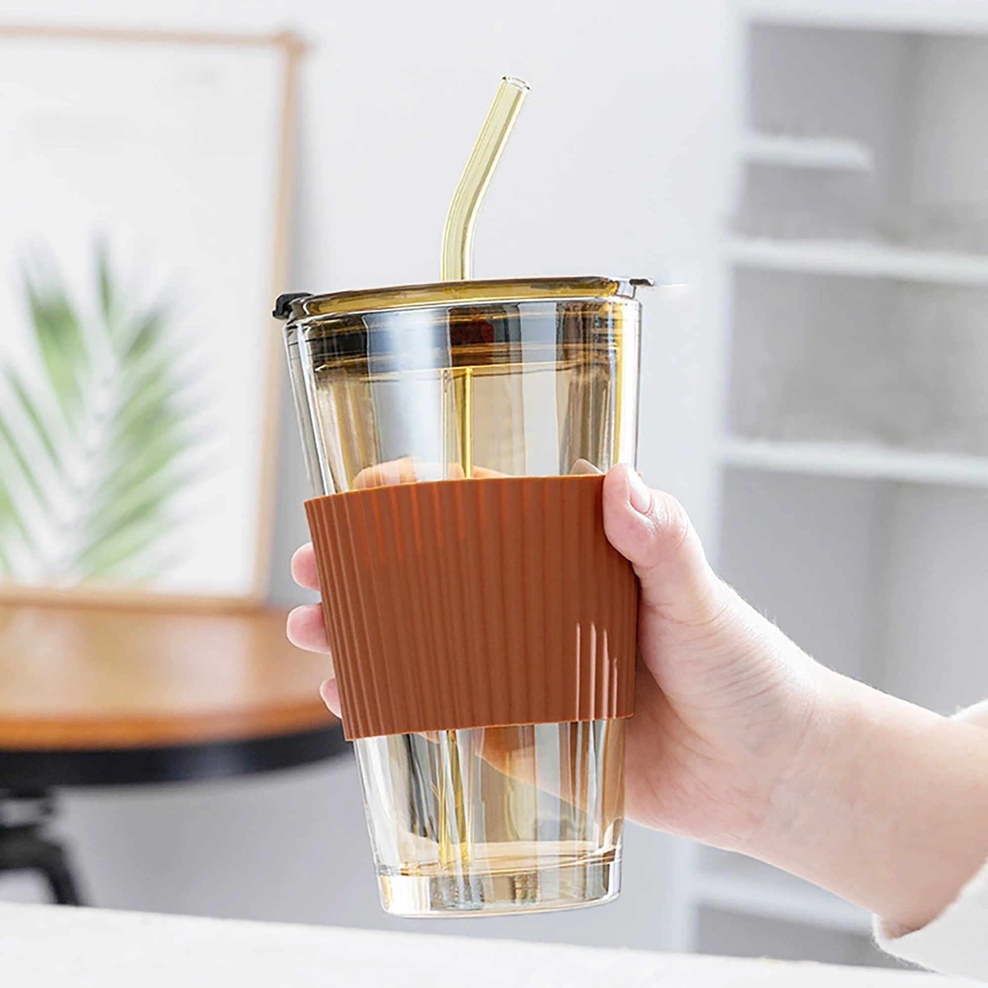 15oz Anti-scald Cold Brew Coffee Cup w/ Straw Lid Sleeve