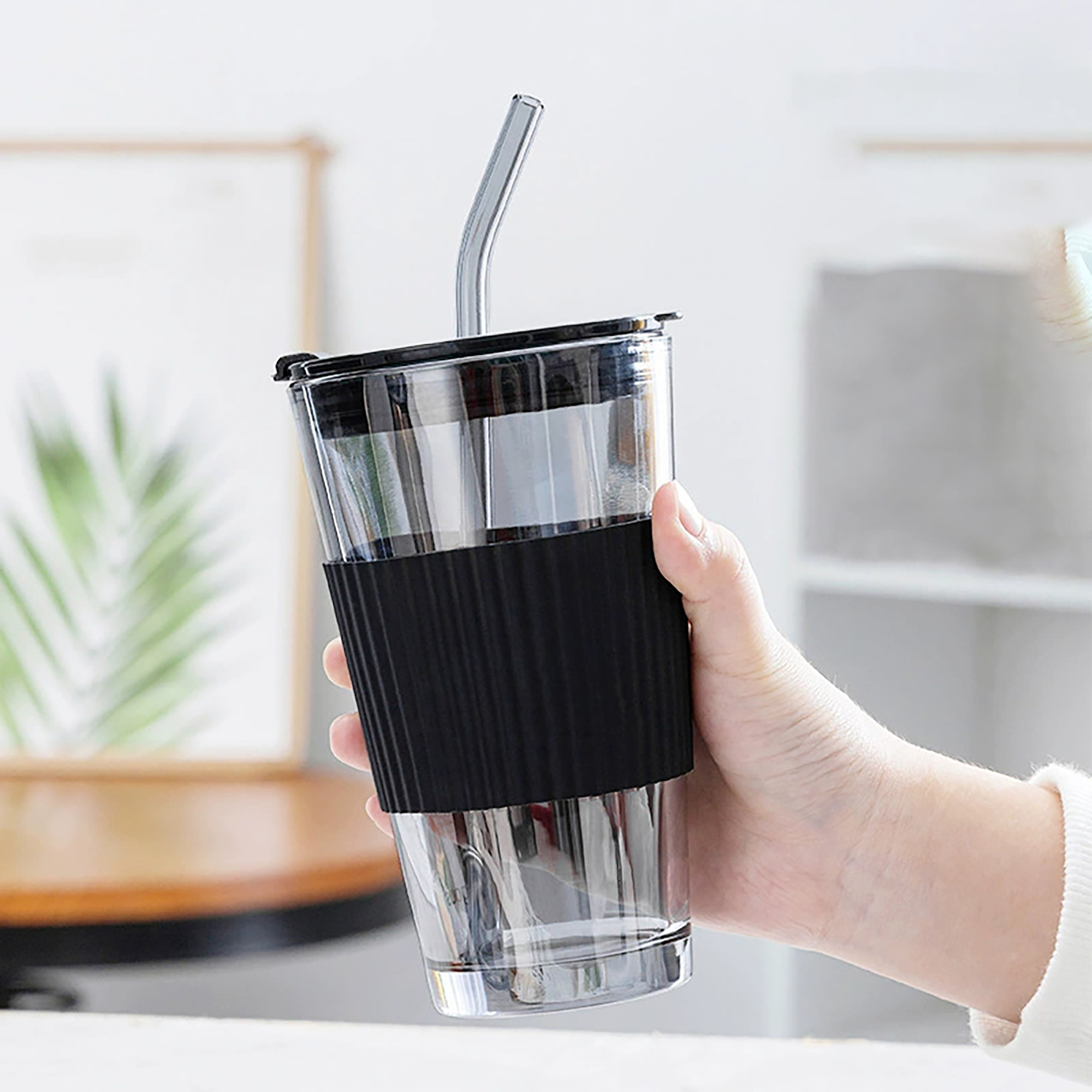 15oz Anti-scald Cold Brew Coffee Cup w/ Straw Lid Sleeve