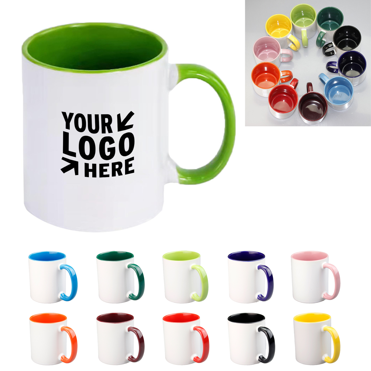 11oz Sublimation Coffee Mug w/ Solid Colors Inside and Handle