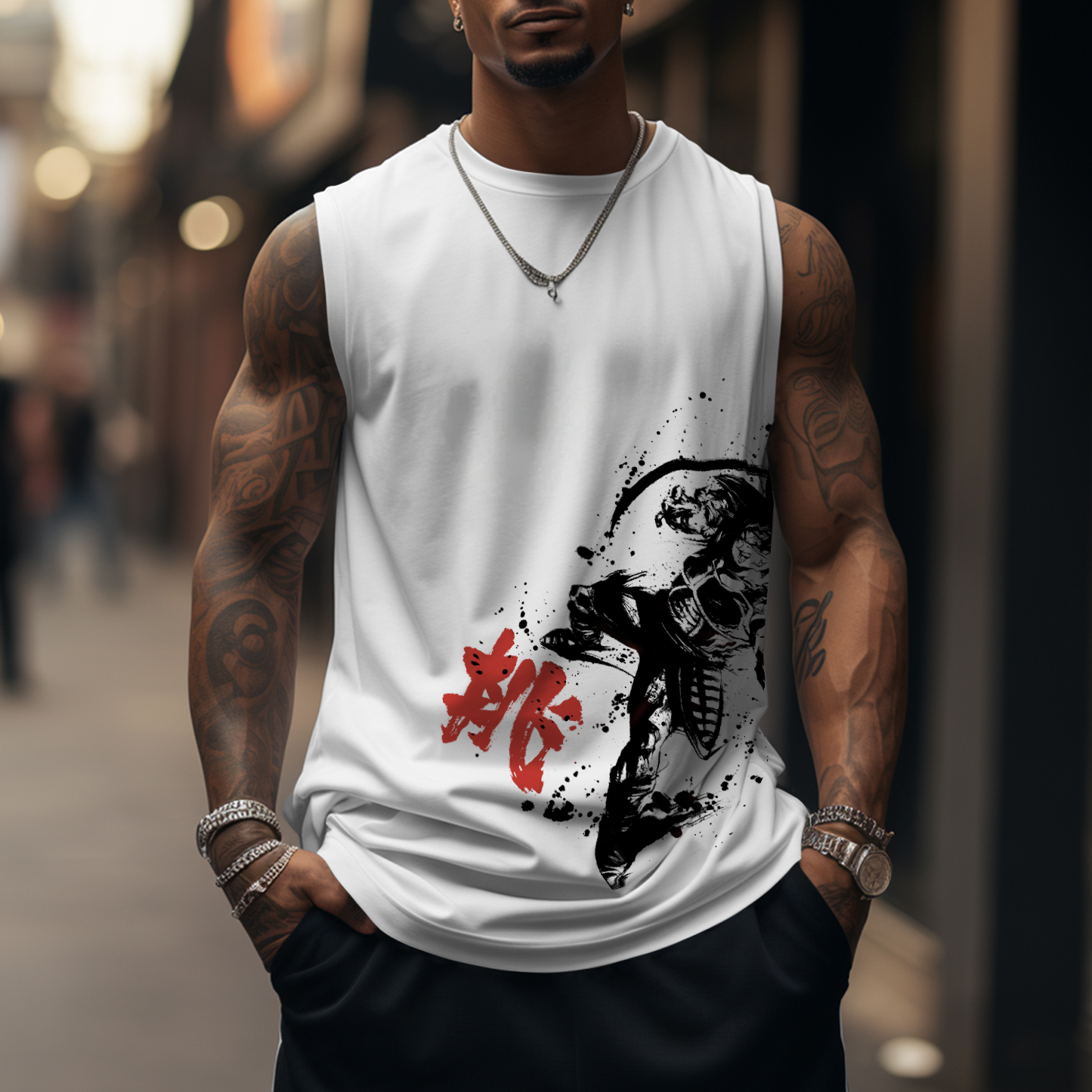 Oversized Anime Print Gym Tank Top