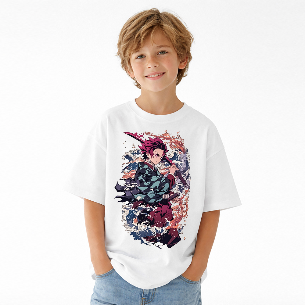 Demon Slayer Anime Graphic T-Shirt for Kids Cartoon Print Cotton Tee