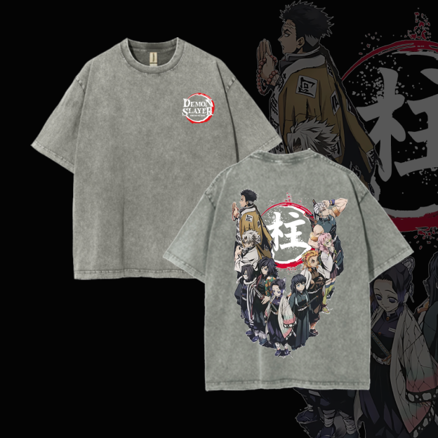 Hashira Demon Slayer Tee – Rengoku, Giyu, Tengen, Obanai, Gyomei, Mitsuri Vintage Washed Oversized T-Shirt-Anime x kingdom