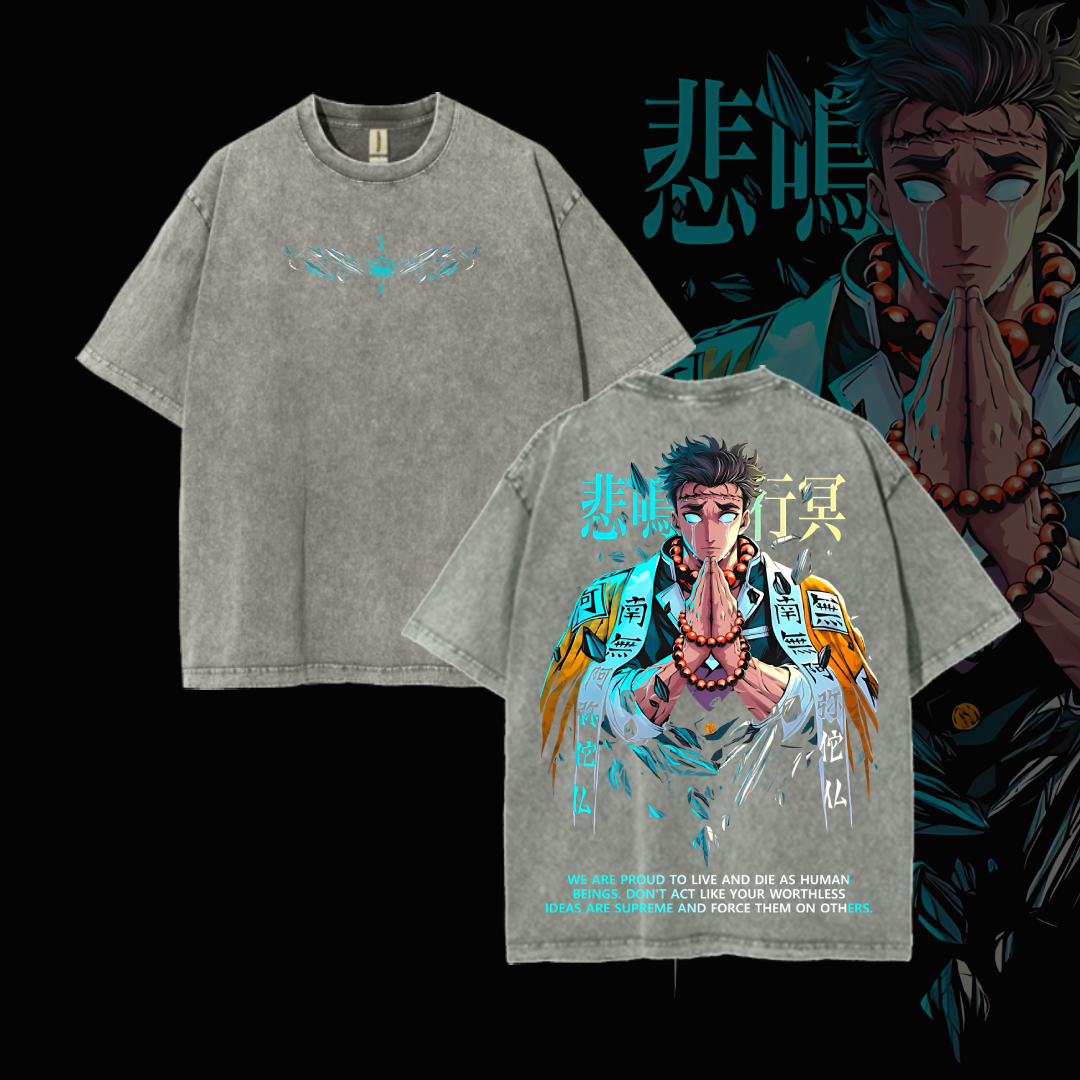Hashira Demon Slayer Tee – Rengoku, Giyu, Tengen, Obanai, Gyomei, Mitsuri Vintage Washed Oversized T-Shirt-Anime x kingdom