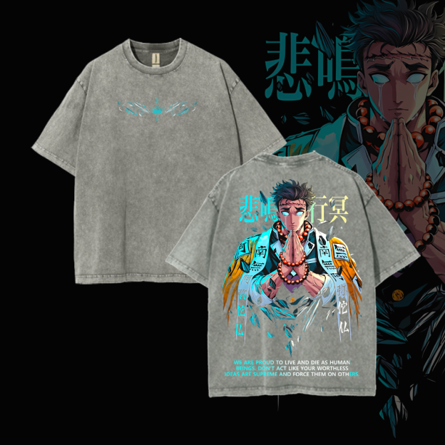Hashira Demon Slayer Tee – Rengoku, Giyu, Tengen, Obanai, Gyomei, Mitsuri Vintage Washed Oversized T-Shirt-Anime x kingdom