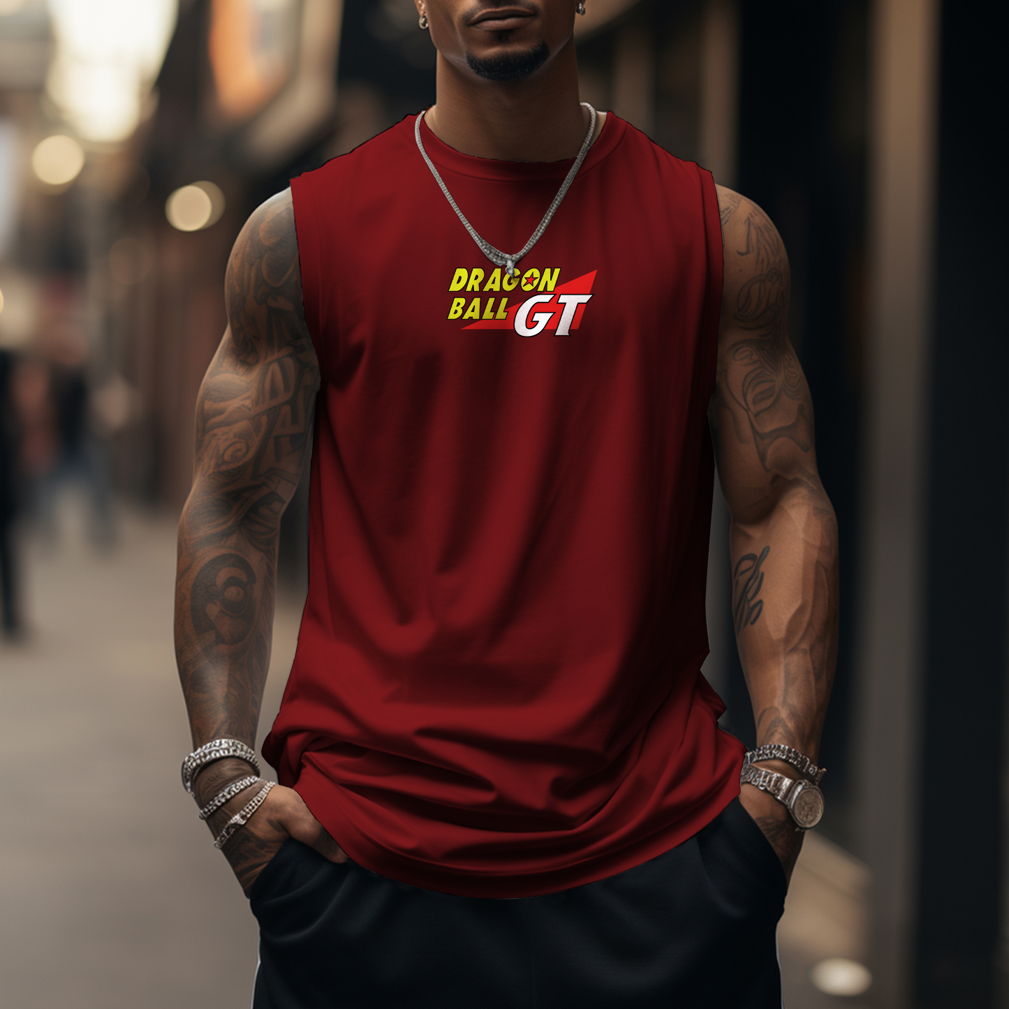 Oversized Anime Print Gym Tank Top