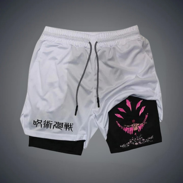 Casual Ryomen Sukuna Anime Print Gym Shorts-comicclothing