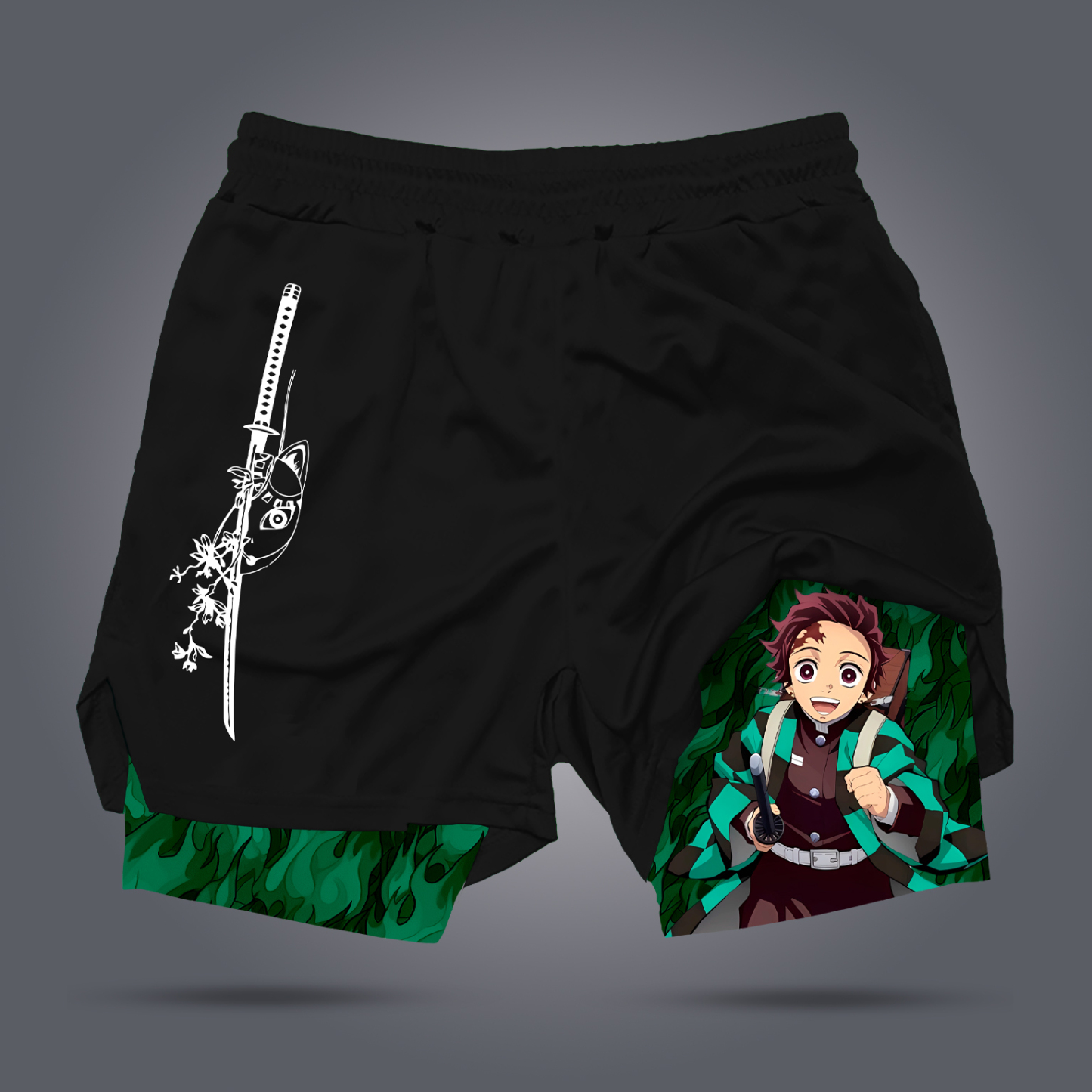 Unisex Anime Print Drawstring Double Layer Shorts