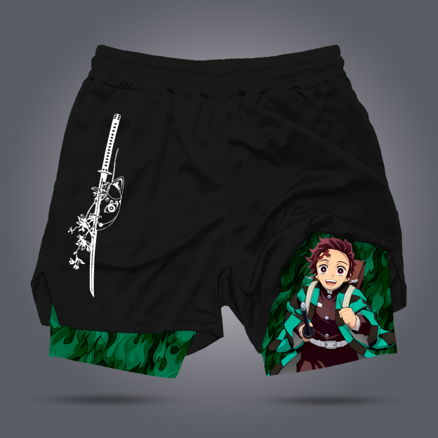 Unisex Anime Print Drawstring Double Layer Shorts
