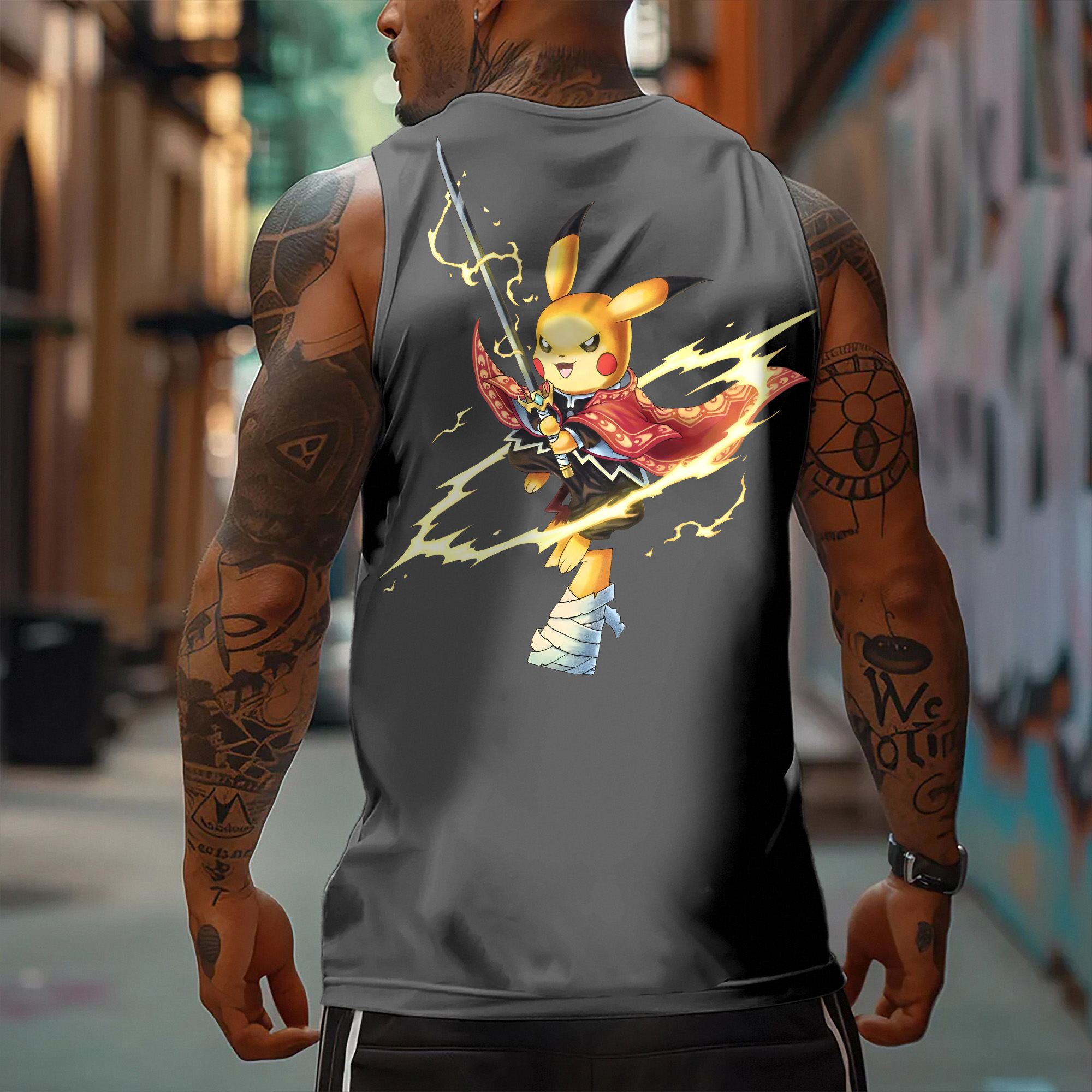 Oversized Anime Print Gym Tank Top