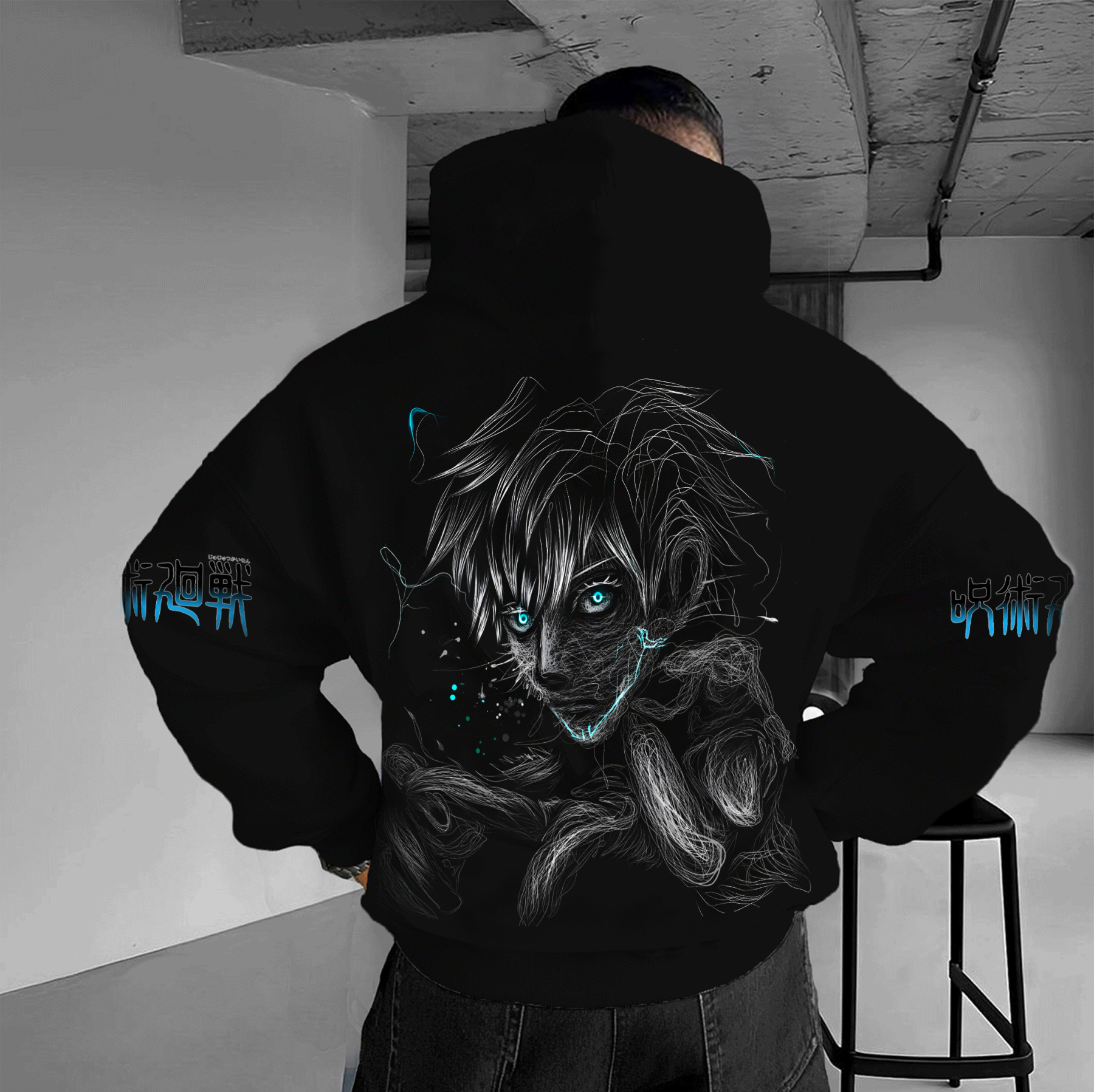 Unisex Anime Print Embroidered Casual Oversized Hoodie