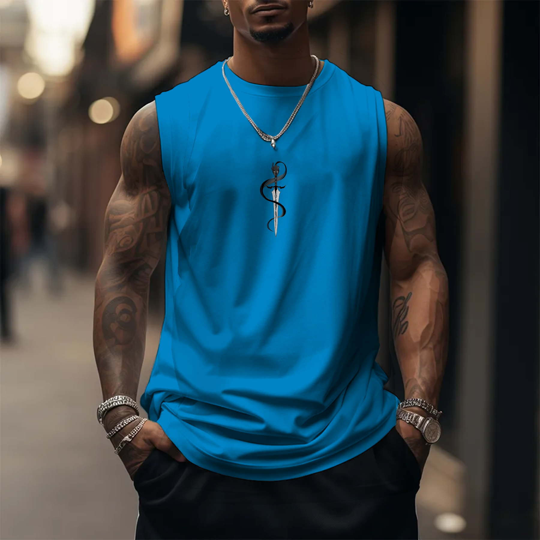 Oversized Anime Print Gym Tank Top